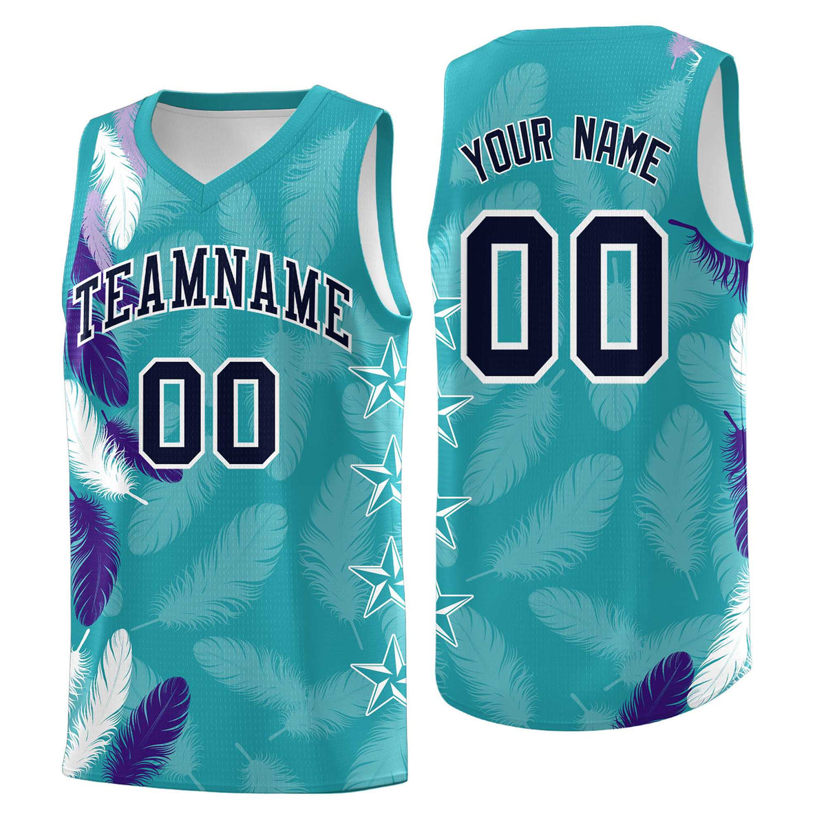 Custom Youth Basketball Jersey Aqua Navy Feather Series Sports Uniform