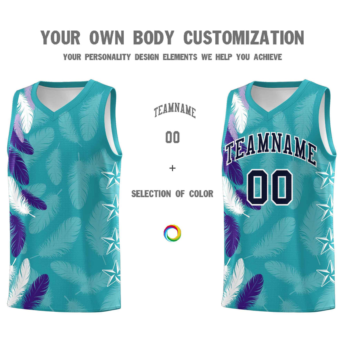 Custom Youth Basketball Jersey Aqua Navy Feather Series Sports Uniform