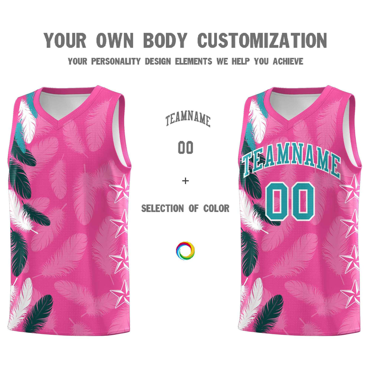 Custom Youth Basketball Jersey Pink Aqua Feather Series Sports Uniform