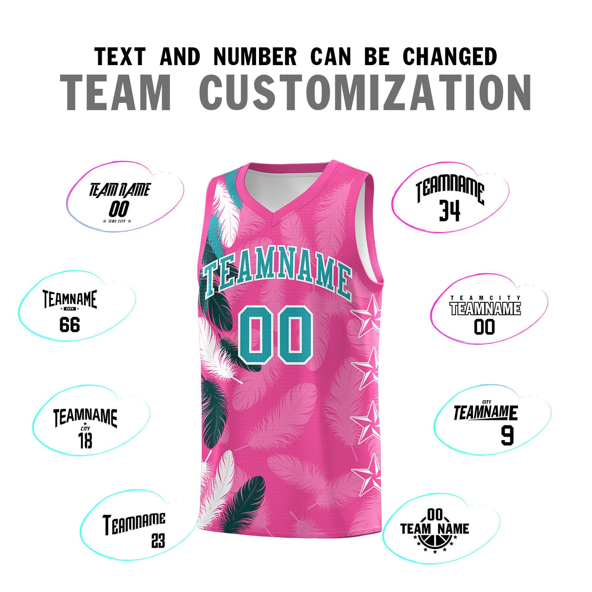 Custom Youth Basketball Jersey Pink Aqua Feather Series Sports Uniform