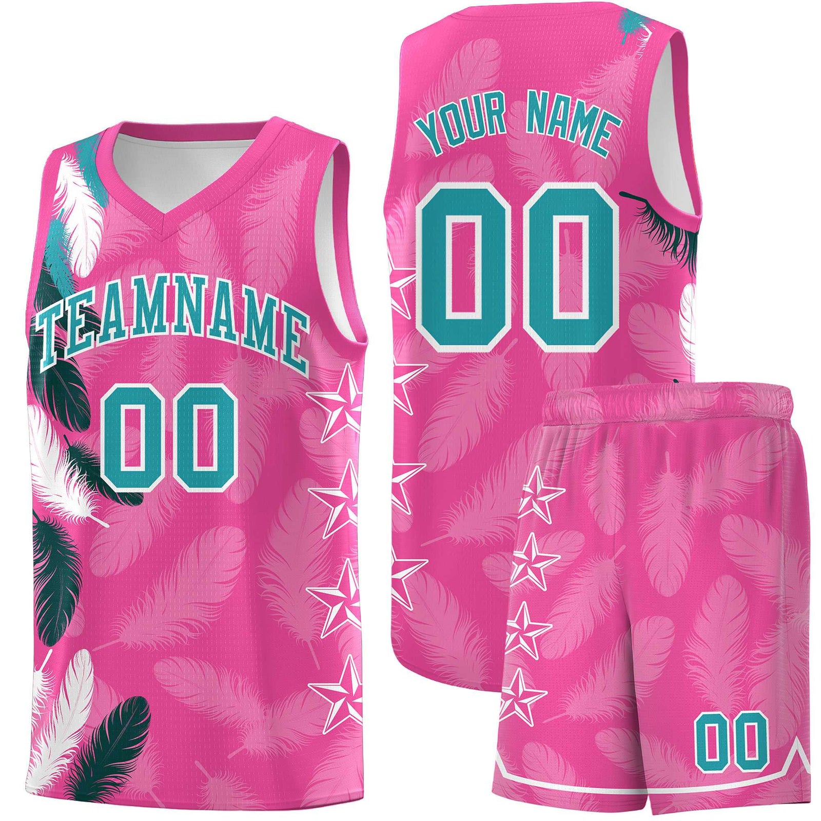 Custom Youth Basketball Jersey Pink Aqua Feather Series Sports Uniform