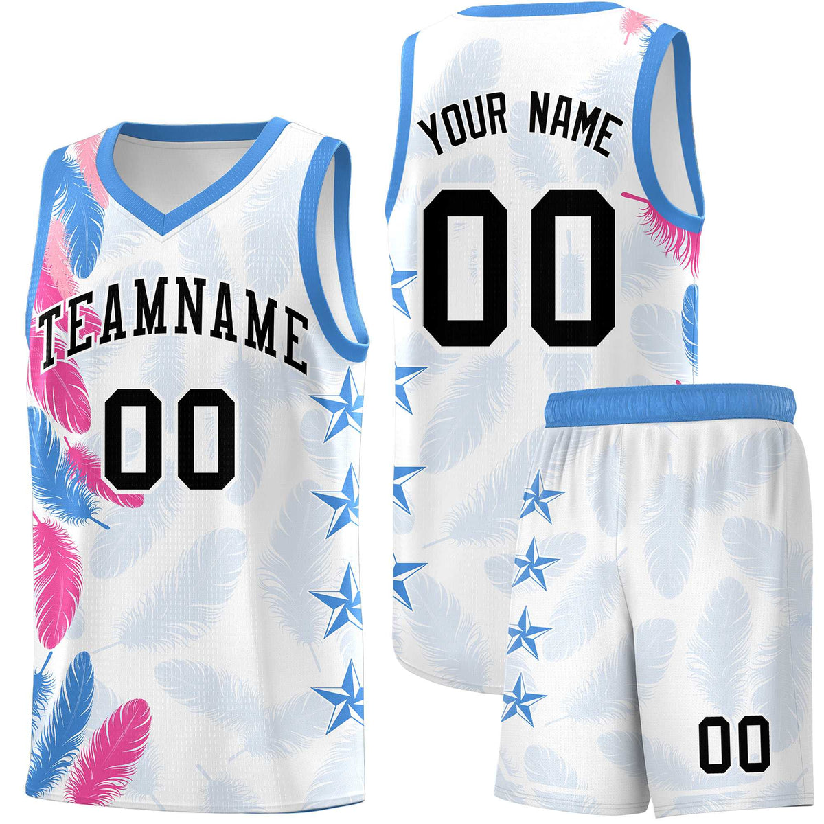 Custom Youth Basketball Jersey White Black Feather Series Sports Uniform