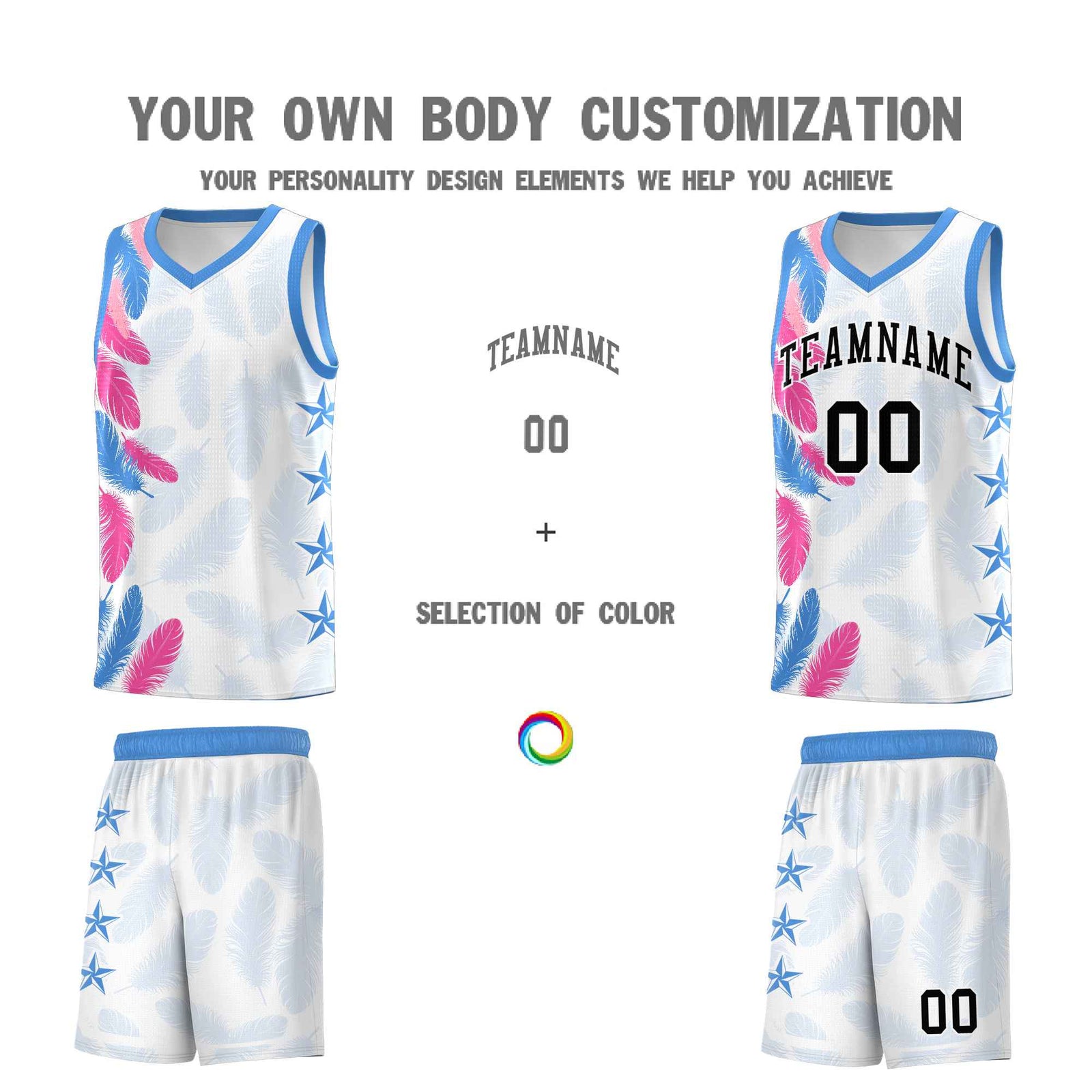 Custom Youth Basketball Jersey White Black Feather Series Sports Uniform