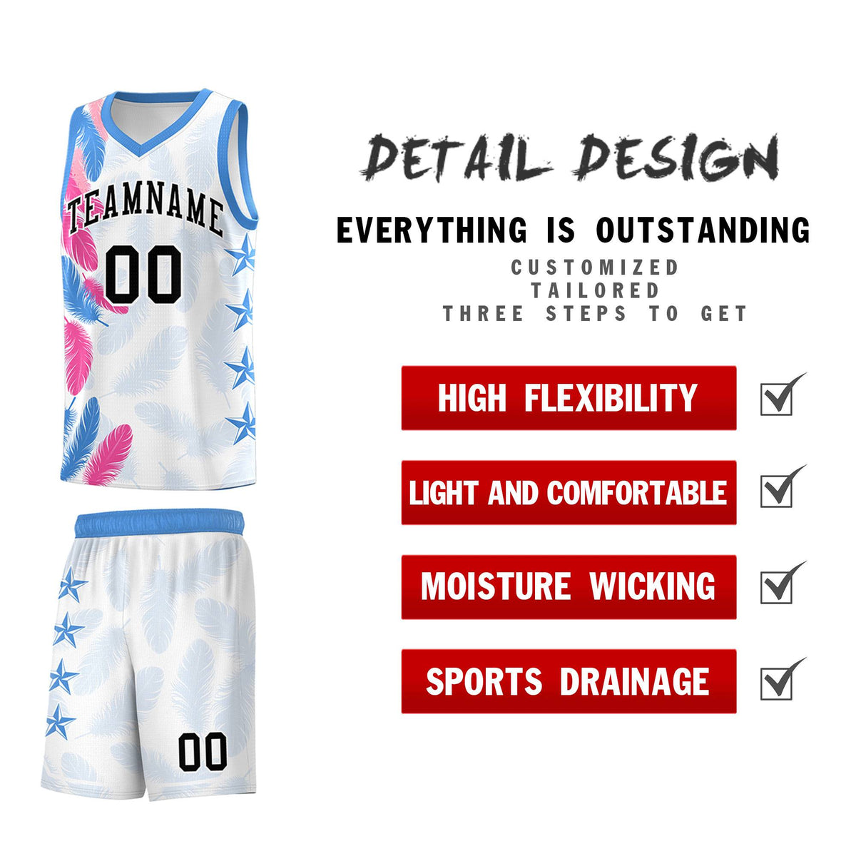 Custom Youth Basketball Jersey White Black Feather Series Sports Uniform