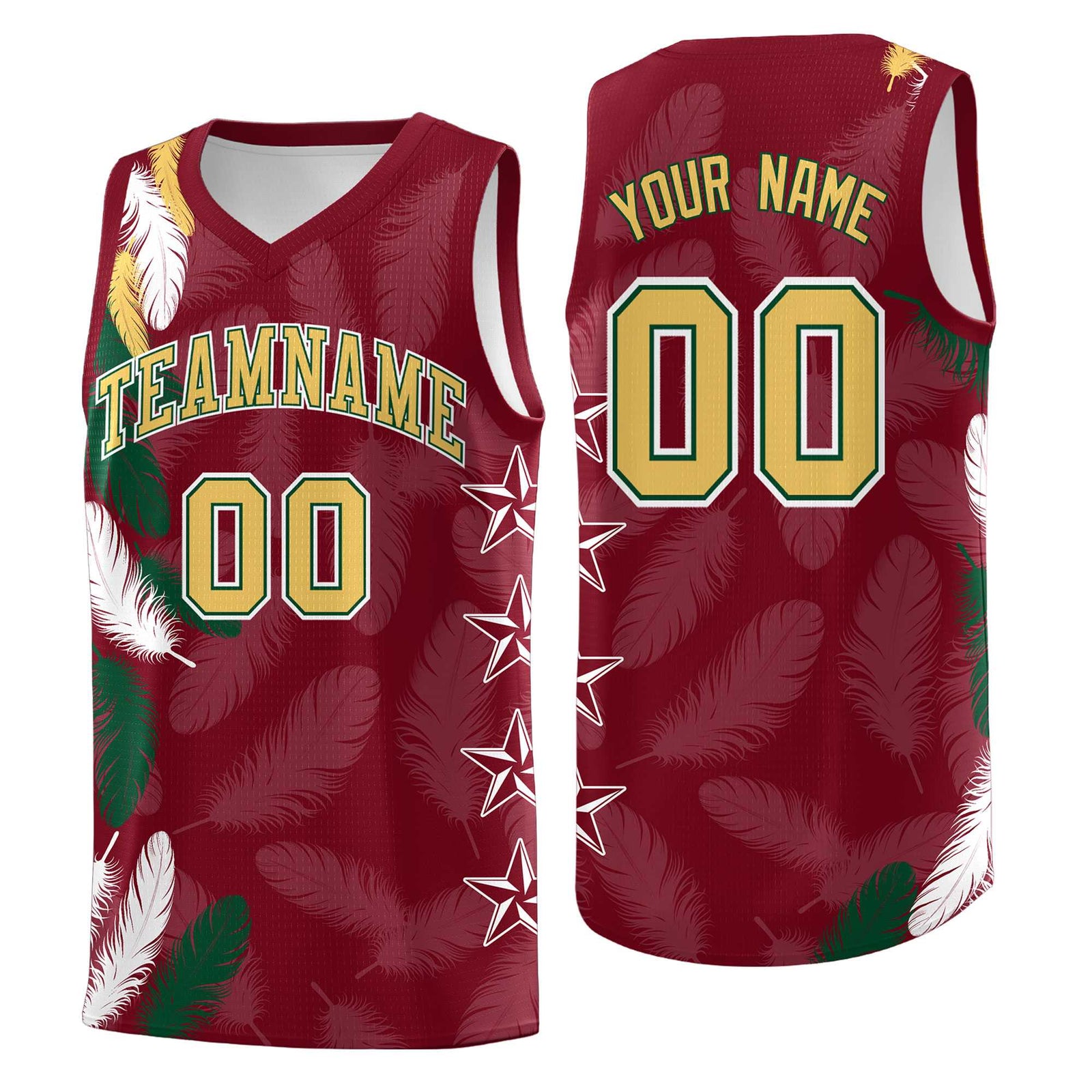 Custom Youth Basketball Jersey Crimson Old Gold Feather Series Sports Uniform