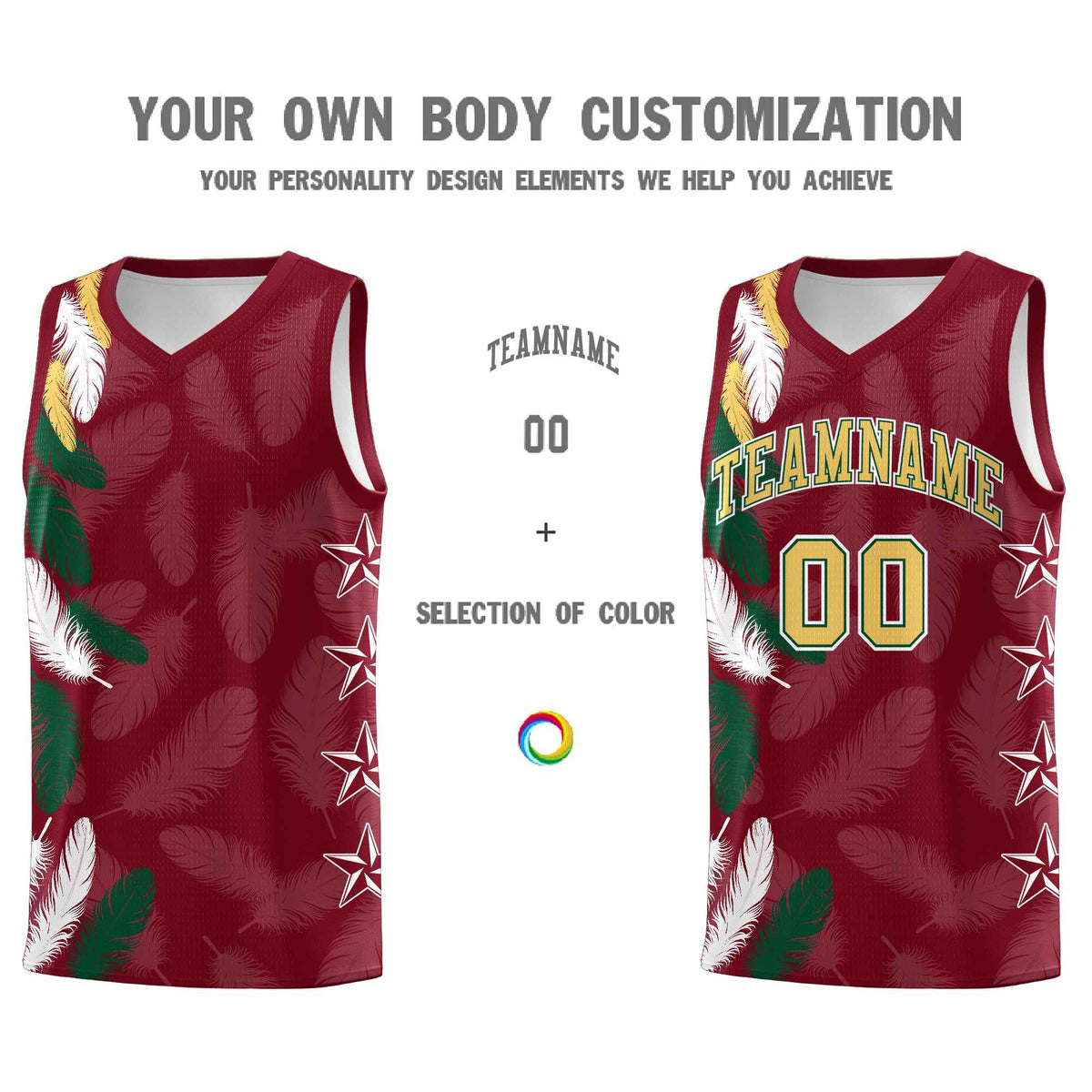 Custom Youth Basketball Jersey Crimson Old Gold Feather Series Sports Uniform