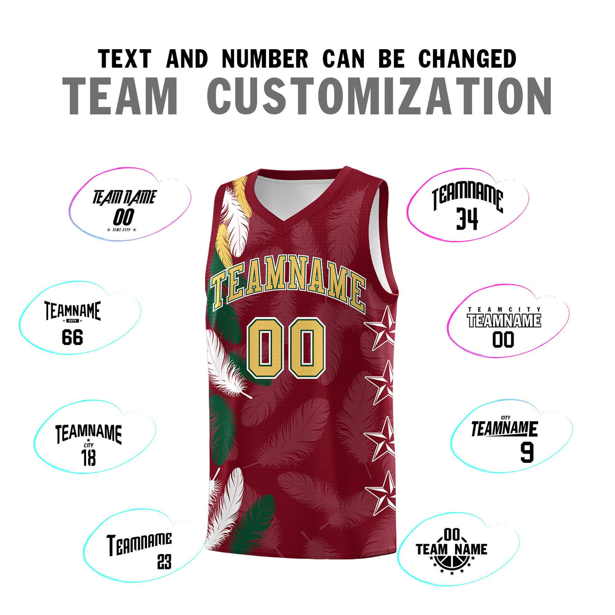 Custom Youth Basketball Jersey Crimson Old Gold Feather Series Sports Uniform