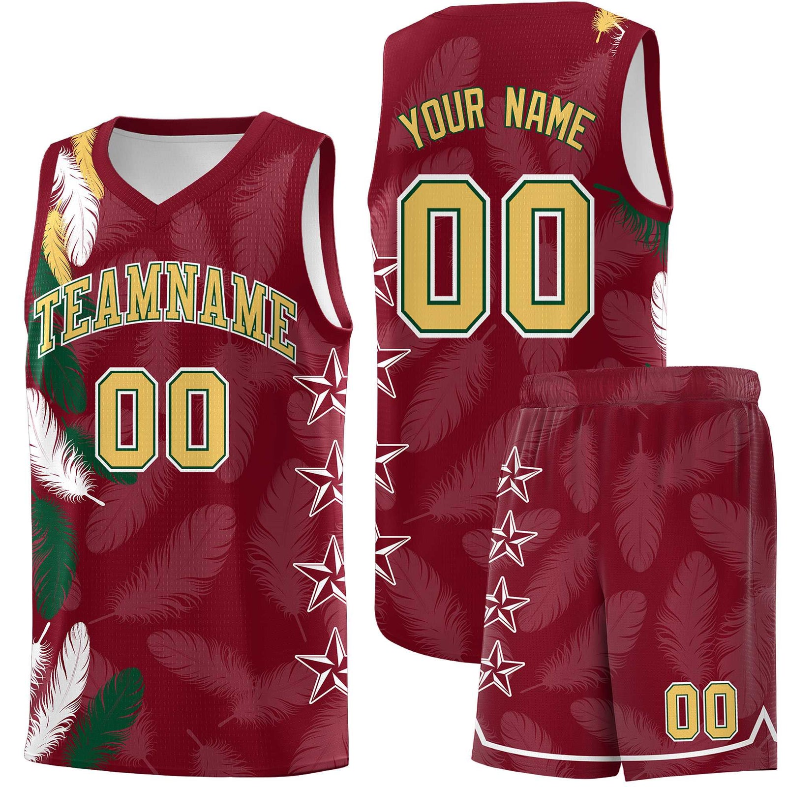 Custom Youth Basketball Jersey Crimson Old Gold Feather Series Sports Uniform