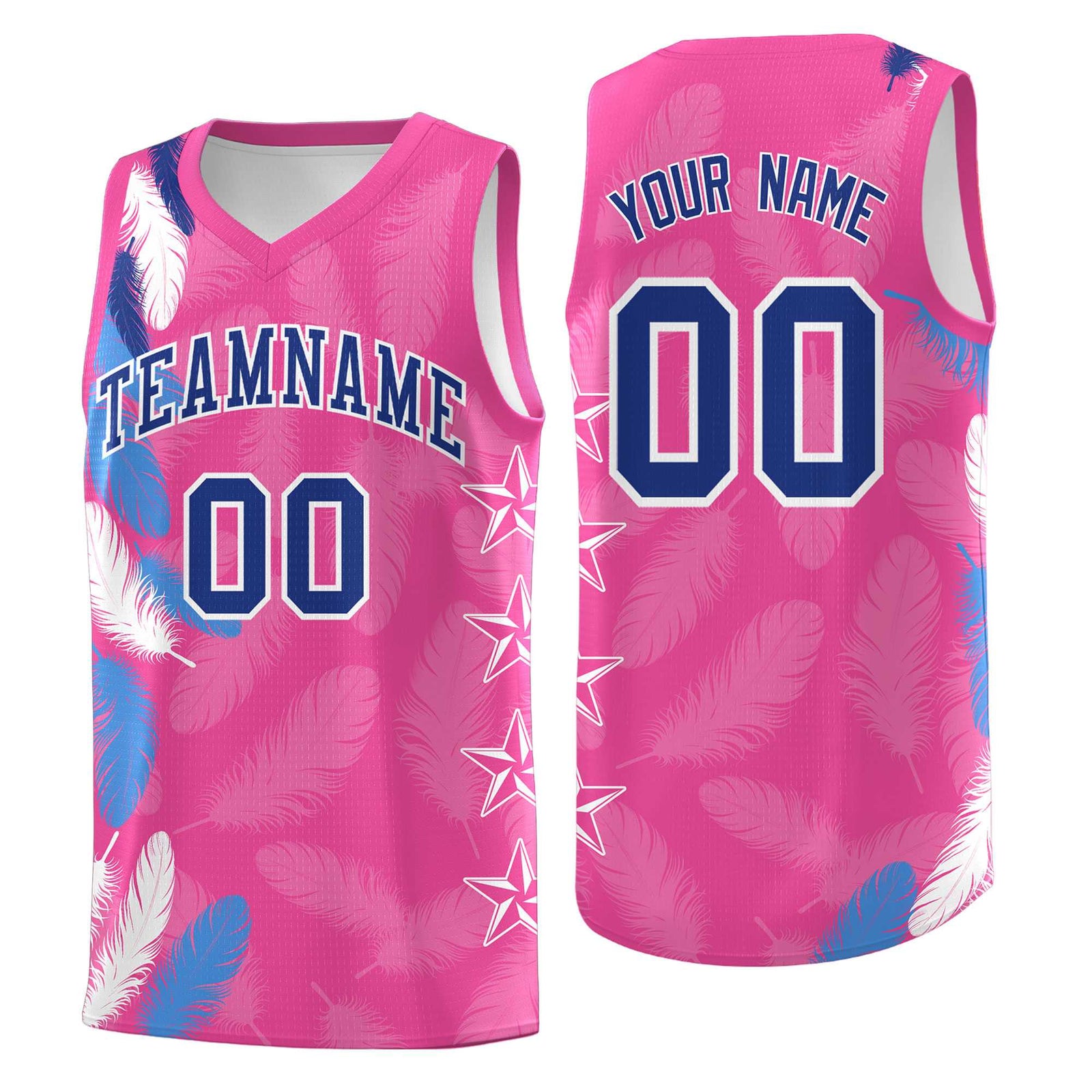 Custom Youth Basketball Jersey Pink Royal Feather Series Sports Uniform