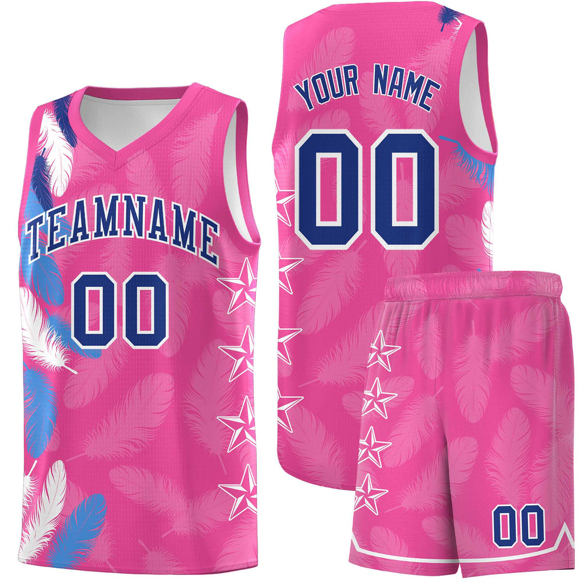 Custom Youth Basketball Jersey Pink Royal Feather Series Sports Uniform