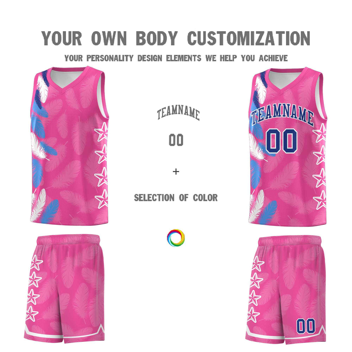 Custom Youth Basketball Jersey Pink Royal Feather Series Sports Uniform