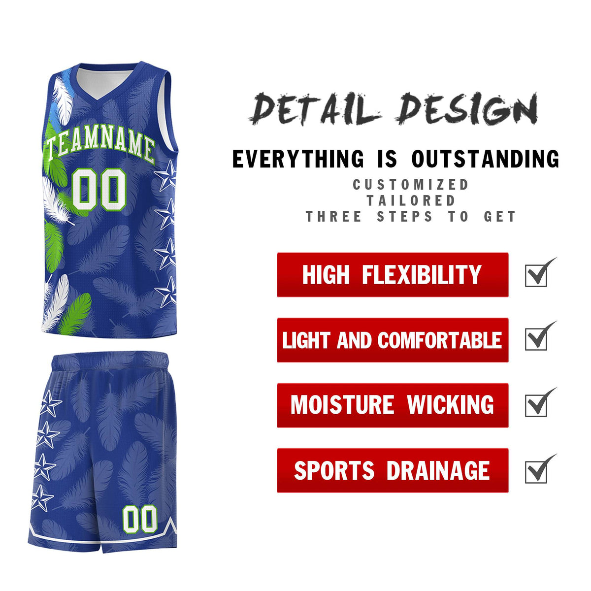 Custom Youth Basketball Jersey Royal White Feather Series Sports Uniform