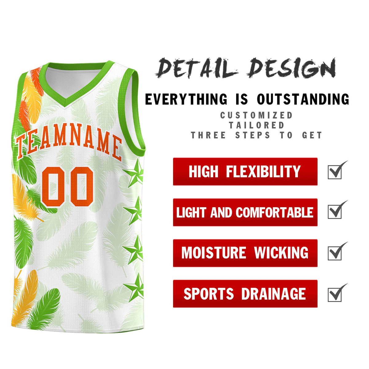 Custom Youth Basketball Jersey White Orange Feather Series Sports Uniform
