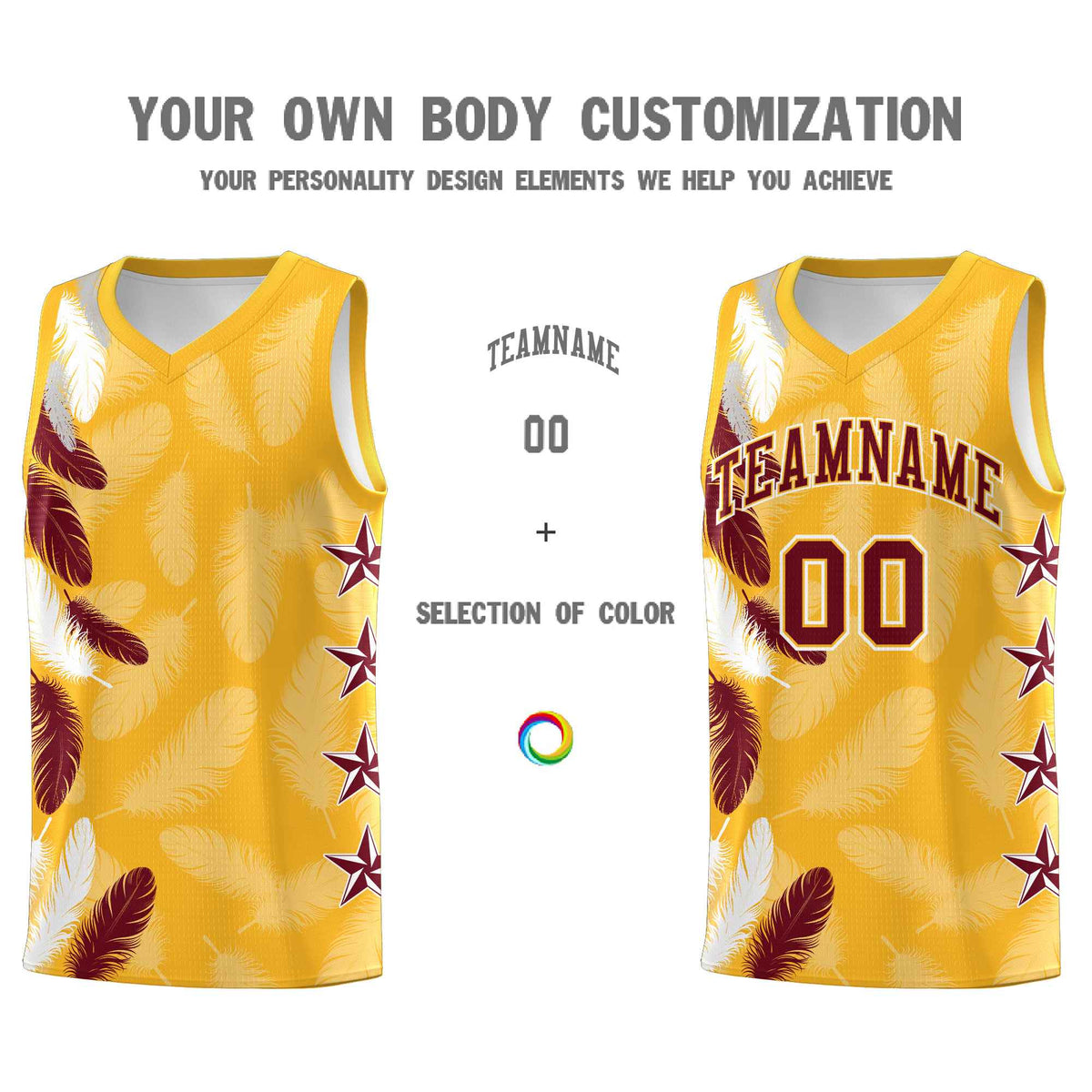 Custom Youth Basketball Jersey Gold Crimson Feather Series Sports Uniform