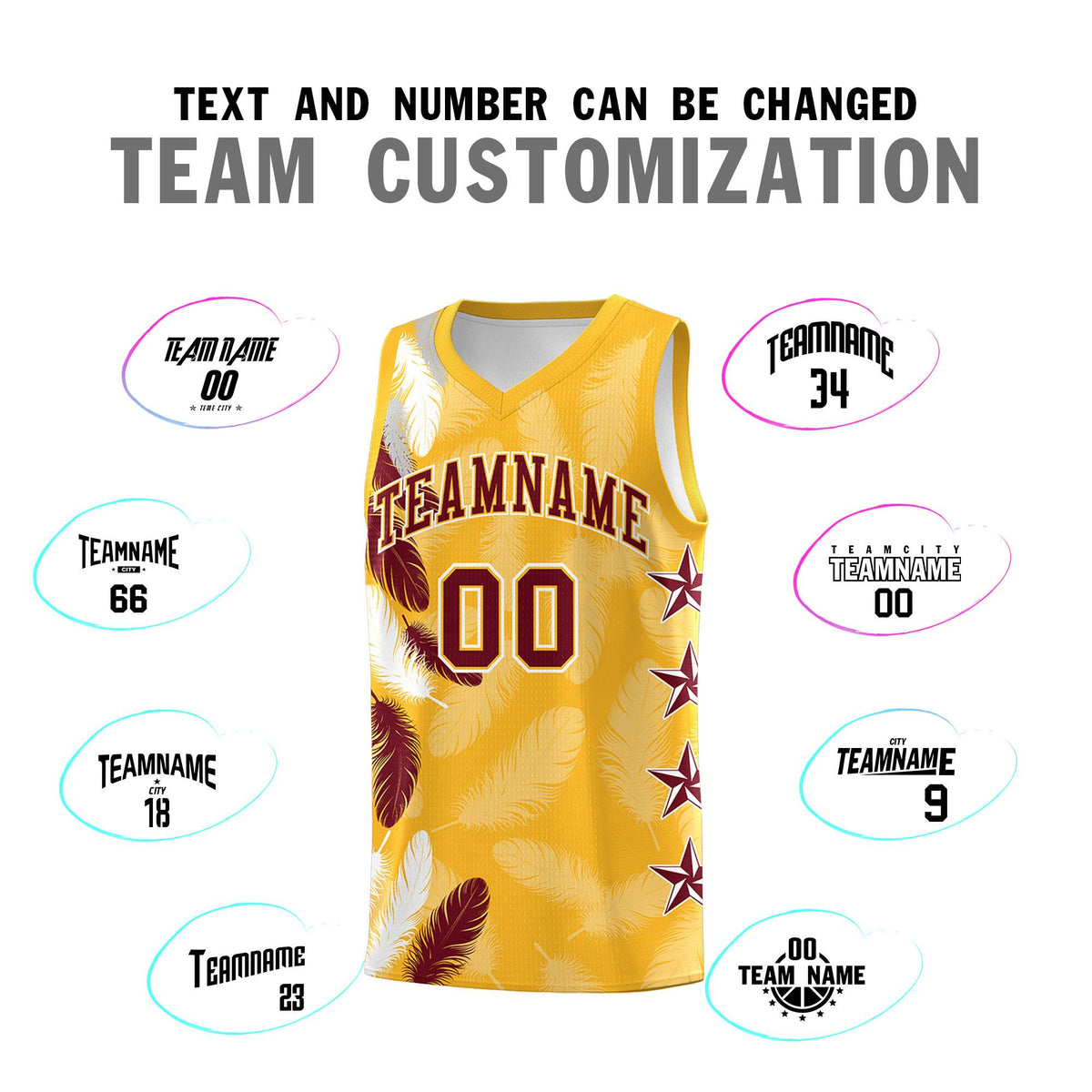 Custom Youth Basketball Jersey Gold Crimson Feather Series Sports Uniform