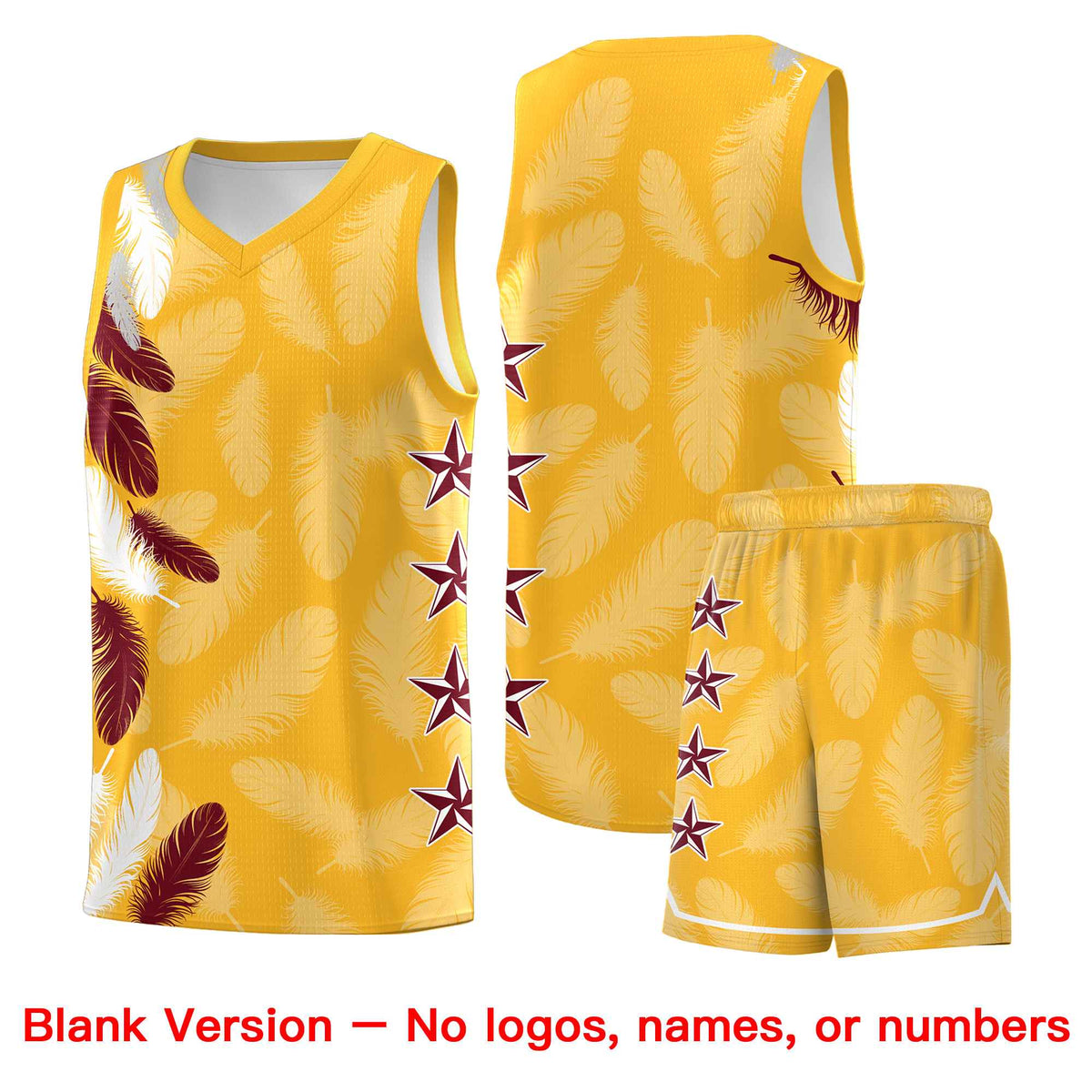 Custom Youth Basketball Jersey Gold Crimson Feather Series Sports Uniform