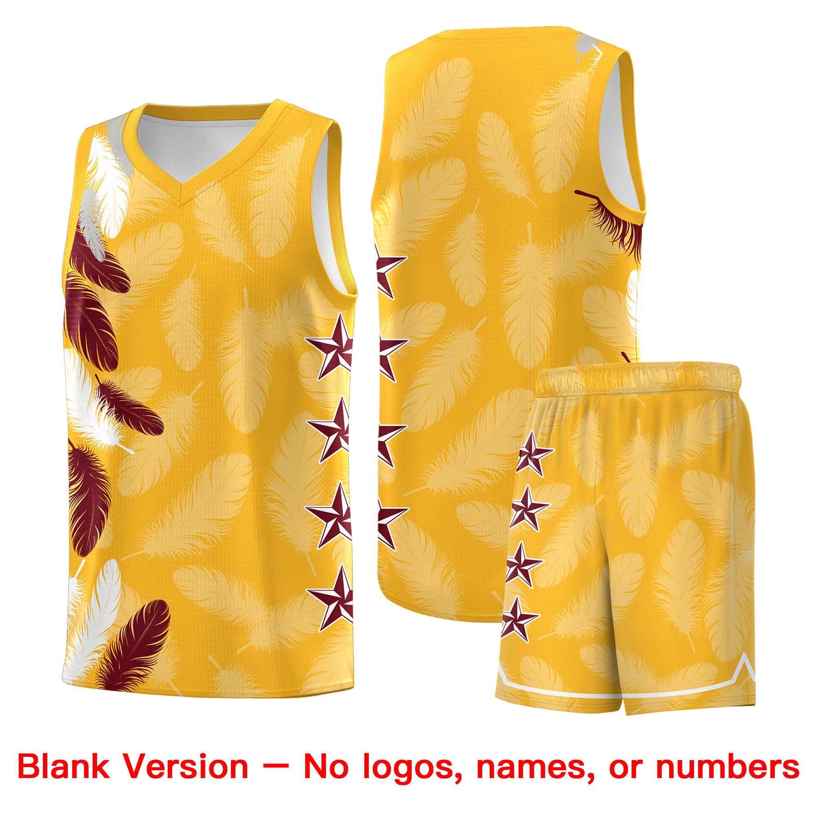 Custom Youth Basketball Jersey Gold Crimson Feather Series Sports Uniform