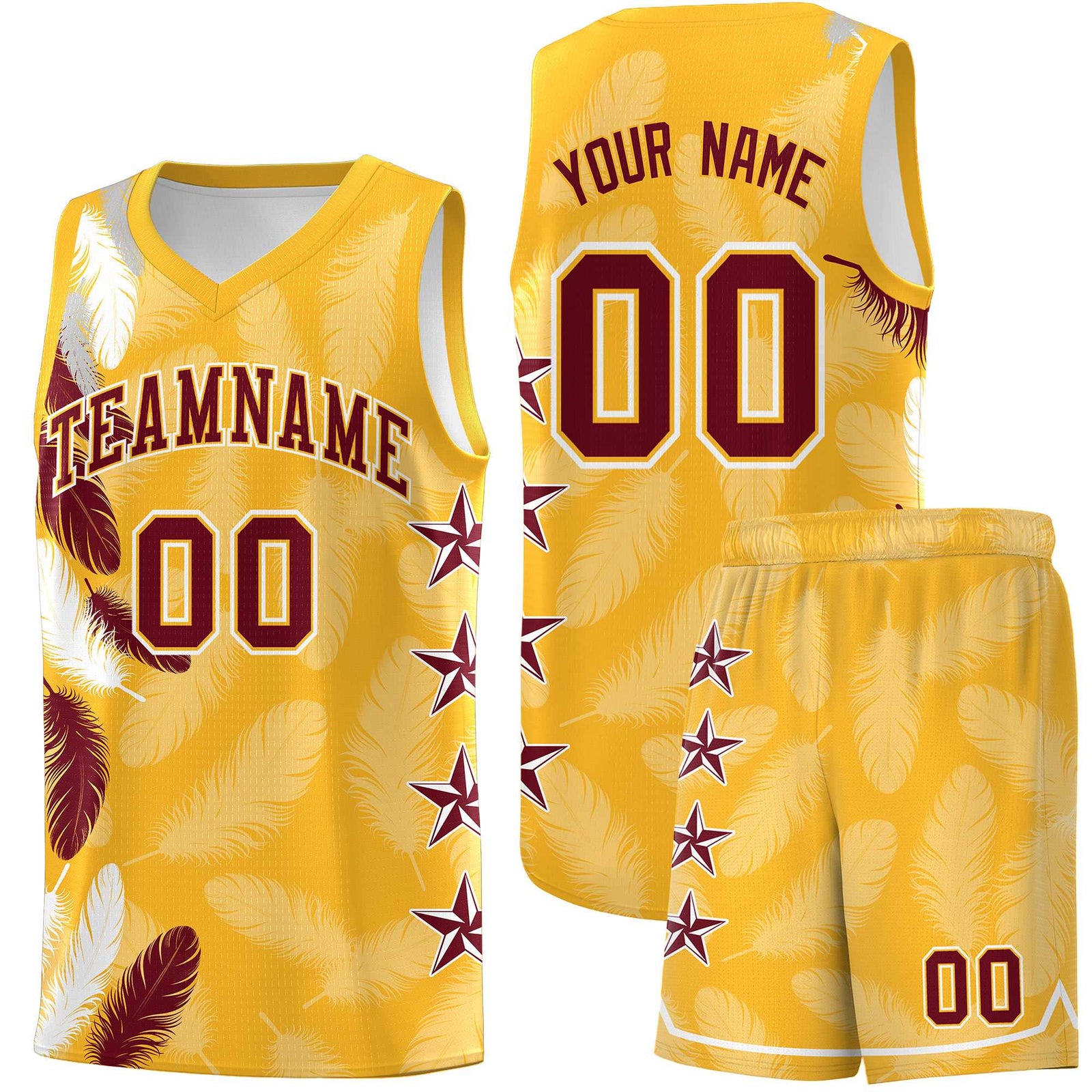 Custom Youth Basketball Jersey Gold Crimson Feather Series Sports Uniform