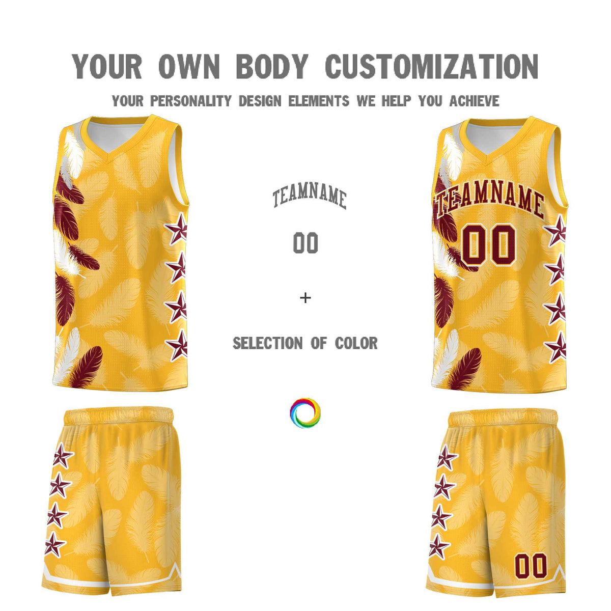 Custom Youth Basketball Jersey Gold Crimson Feather Series Sports Uniform