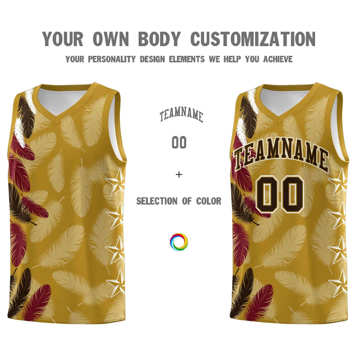 Custom Youth Basketball Jersey Old Gold Brown Feather Series Sports Uniform