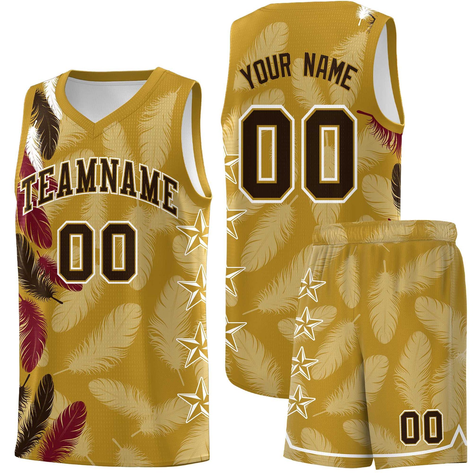 Custom Youth Basketball Jersey Old Gold Brown Feather Series Sports Uniform