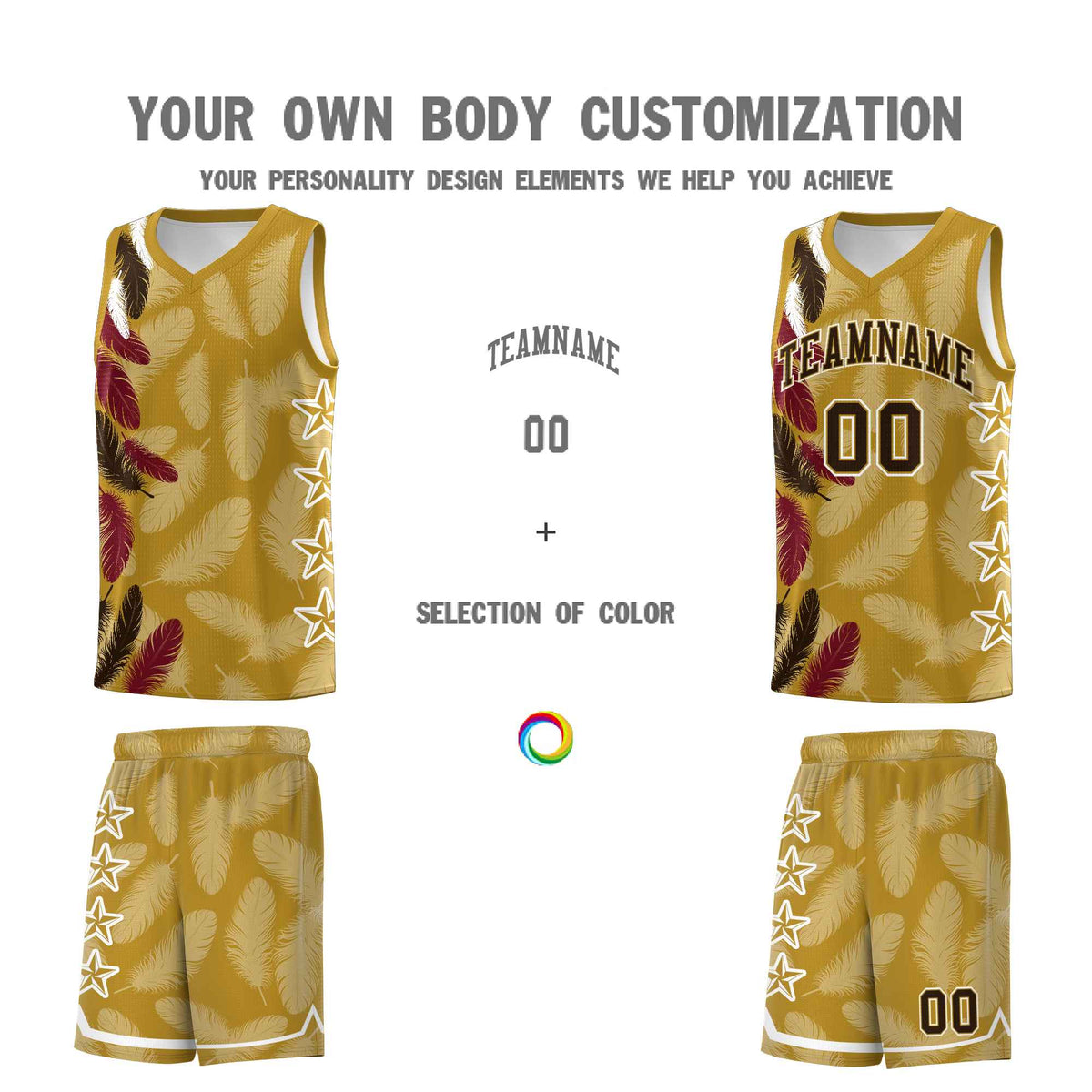 Custom Youth Basketball Jersey Old Gold Brown Feather Series Sports Uniform