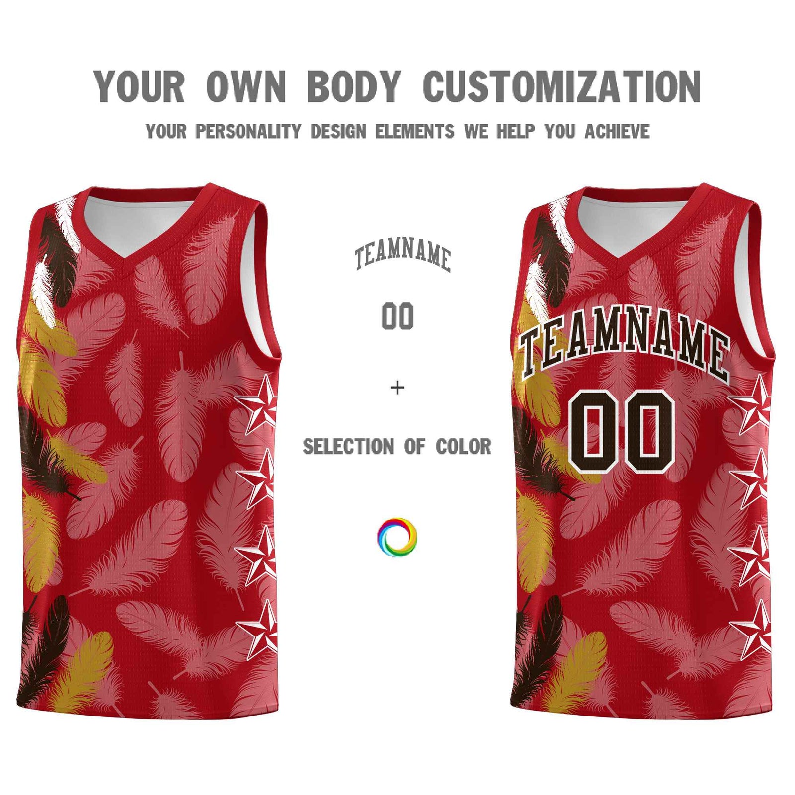 Custom Youth Basketball Jersey Red Brown Feather Series Sports Uniform