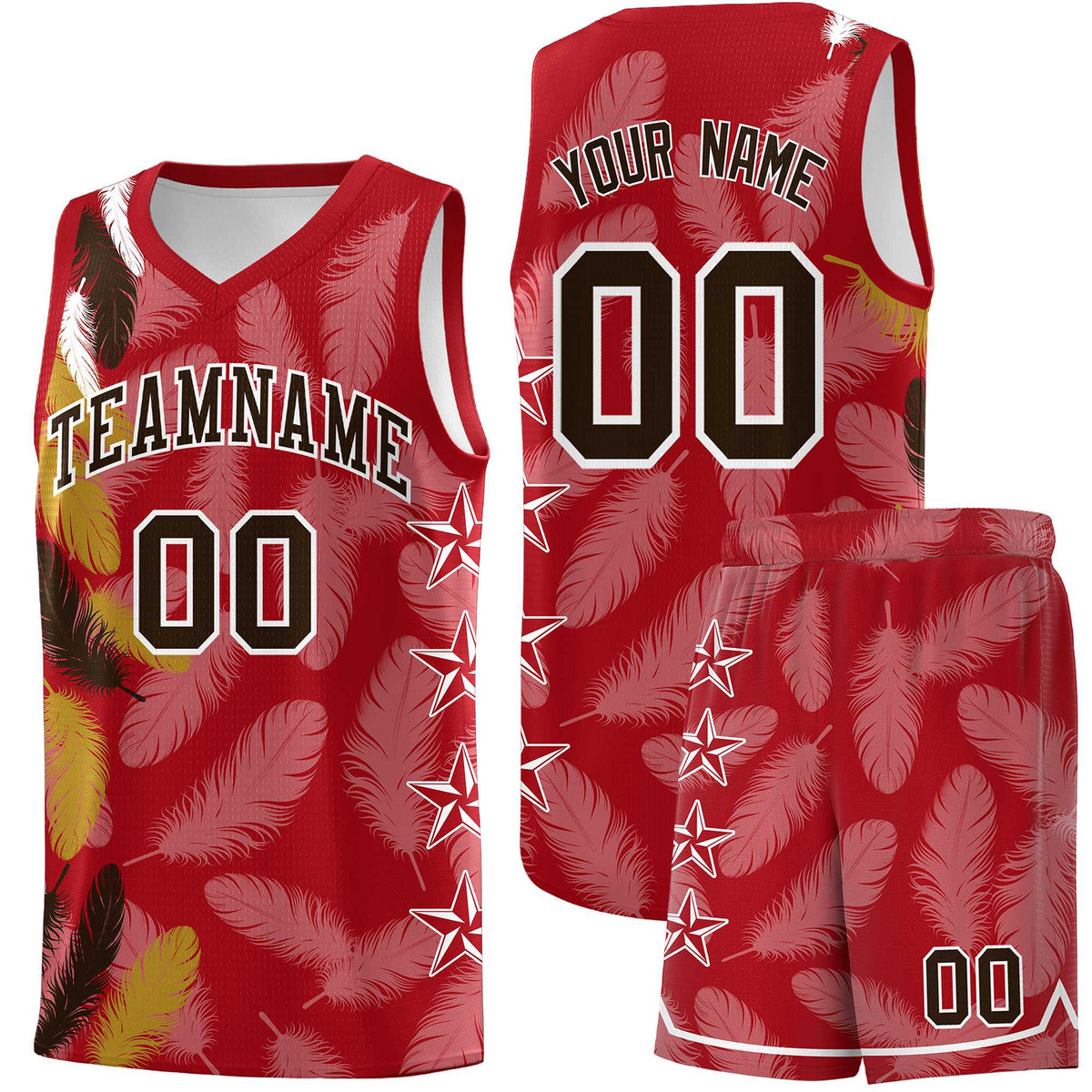 Custom Youth Basketball Jersey Red Brown Feather Series Sports Uniform