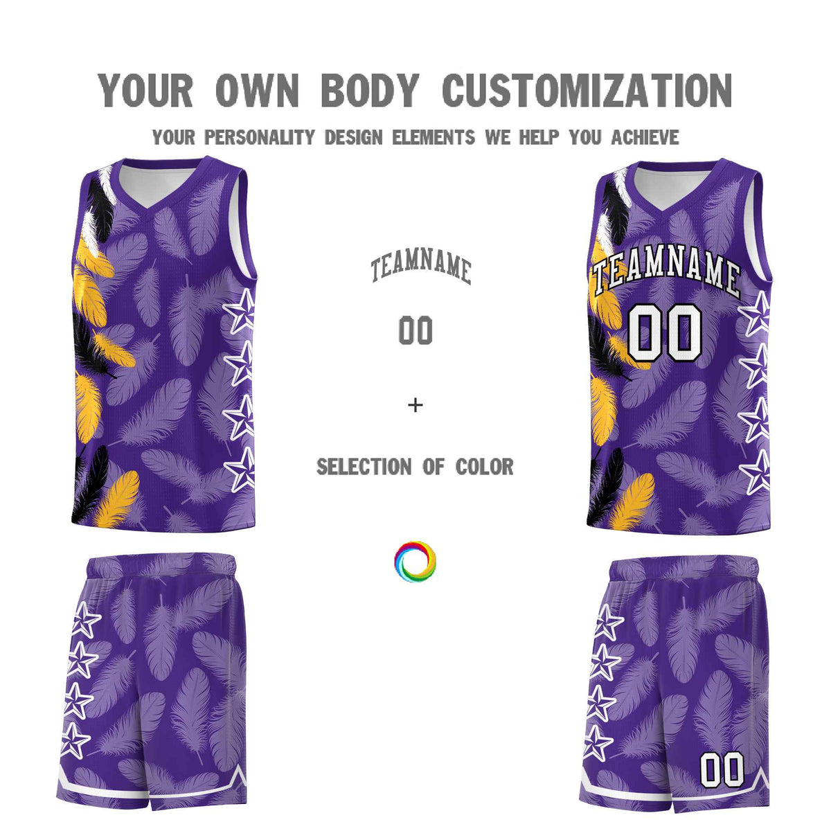 Custom Youth Basketball Jersey Purple White Feather Series Sports Uniform