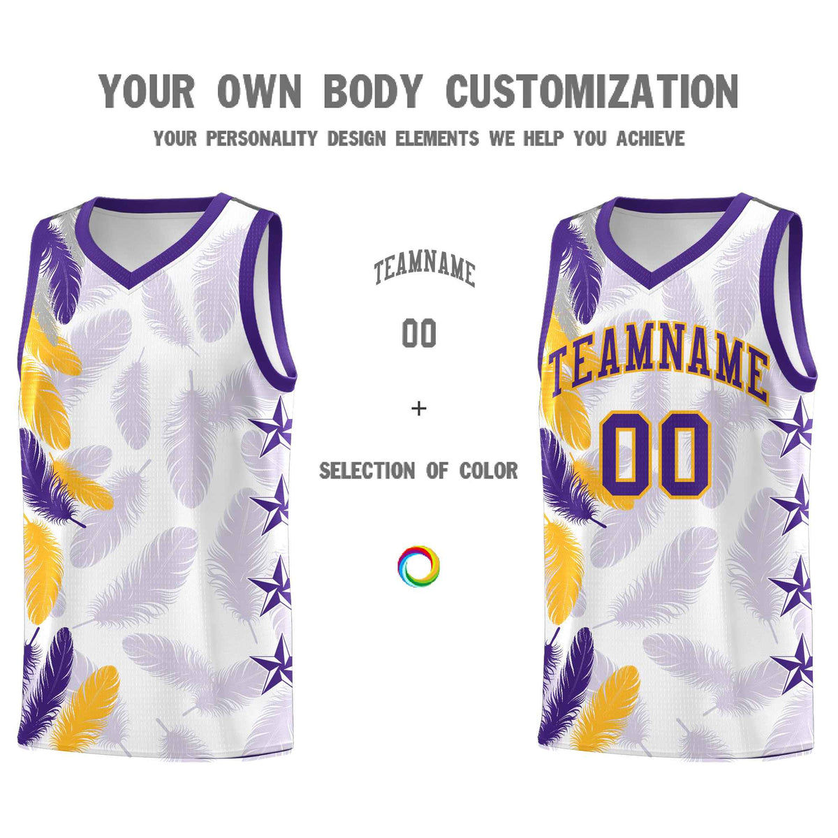 Custom Youth Basketball Jersey White Purple Feather Series Sports Uniform