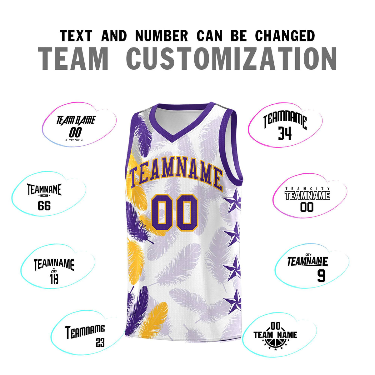 Custom Youth Basketball Jersey White Purple Feather Series Sports Uniform