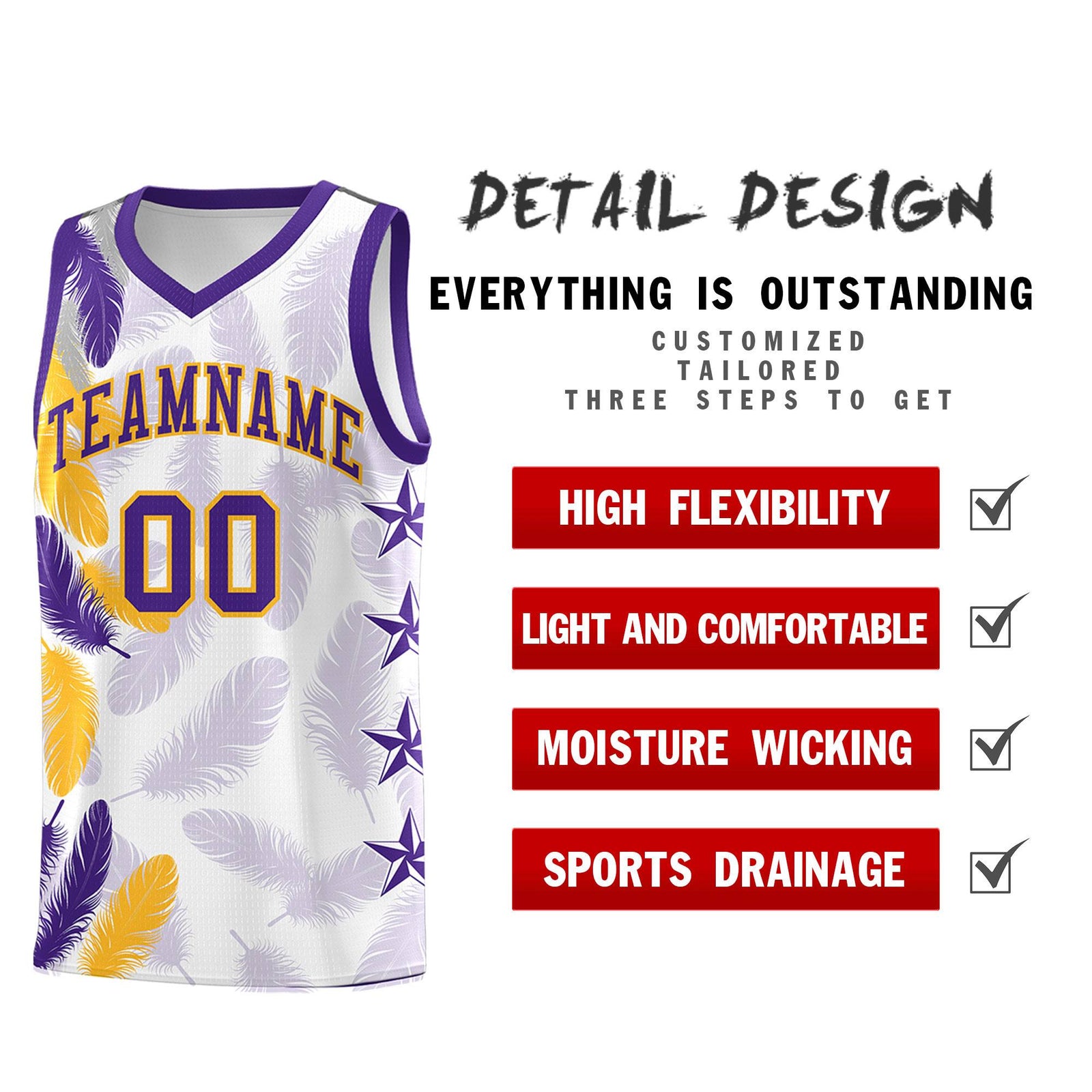 Custom Youth Basketball Jersey White Purple Feather Series Sports Uniform
