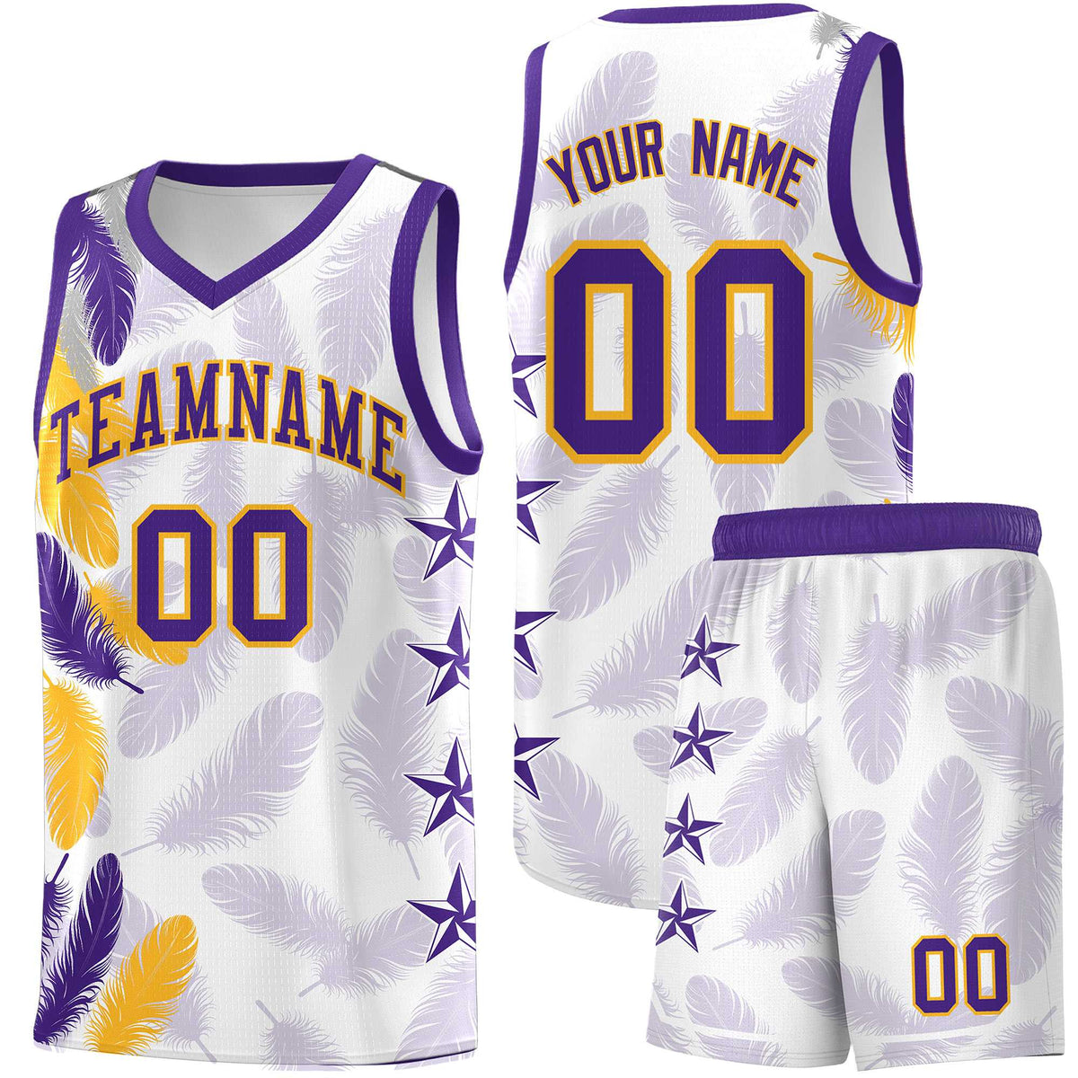 Custom Youth Basketball Jersey White Purple Feather Series Sports Uniform