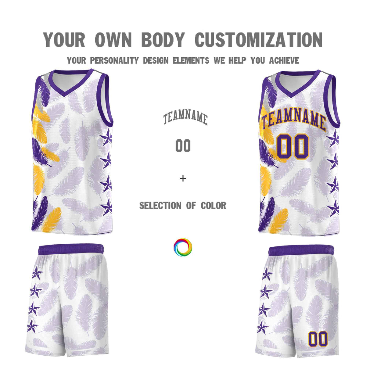 Custom Youth Basketball Jersey White Purple Feather Series Sports Uniform
