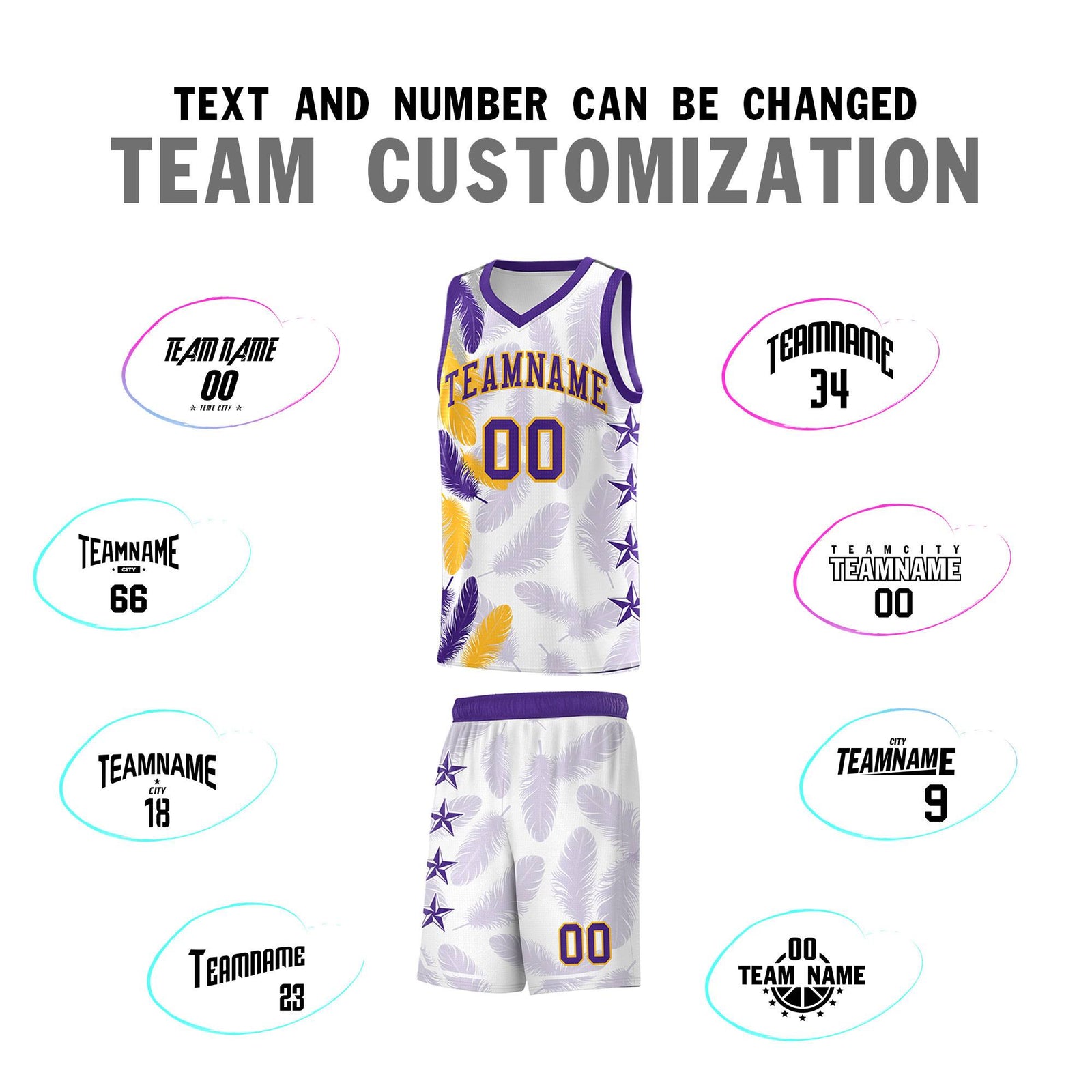 Custom Youth Basketball Jersey White Purple Feather Series Sports Uniform