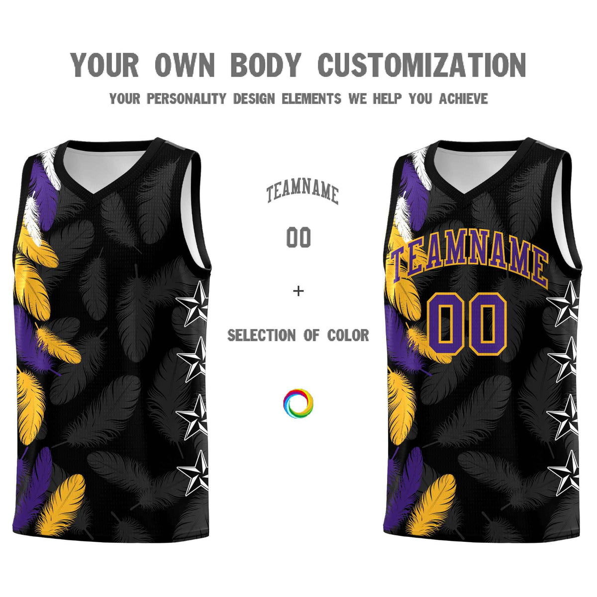 Custom Youth Basketball Jersey Black Purple Feather Series Sports Uniform