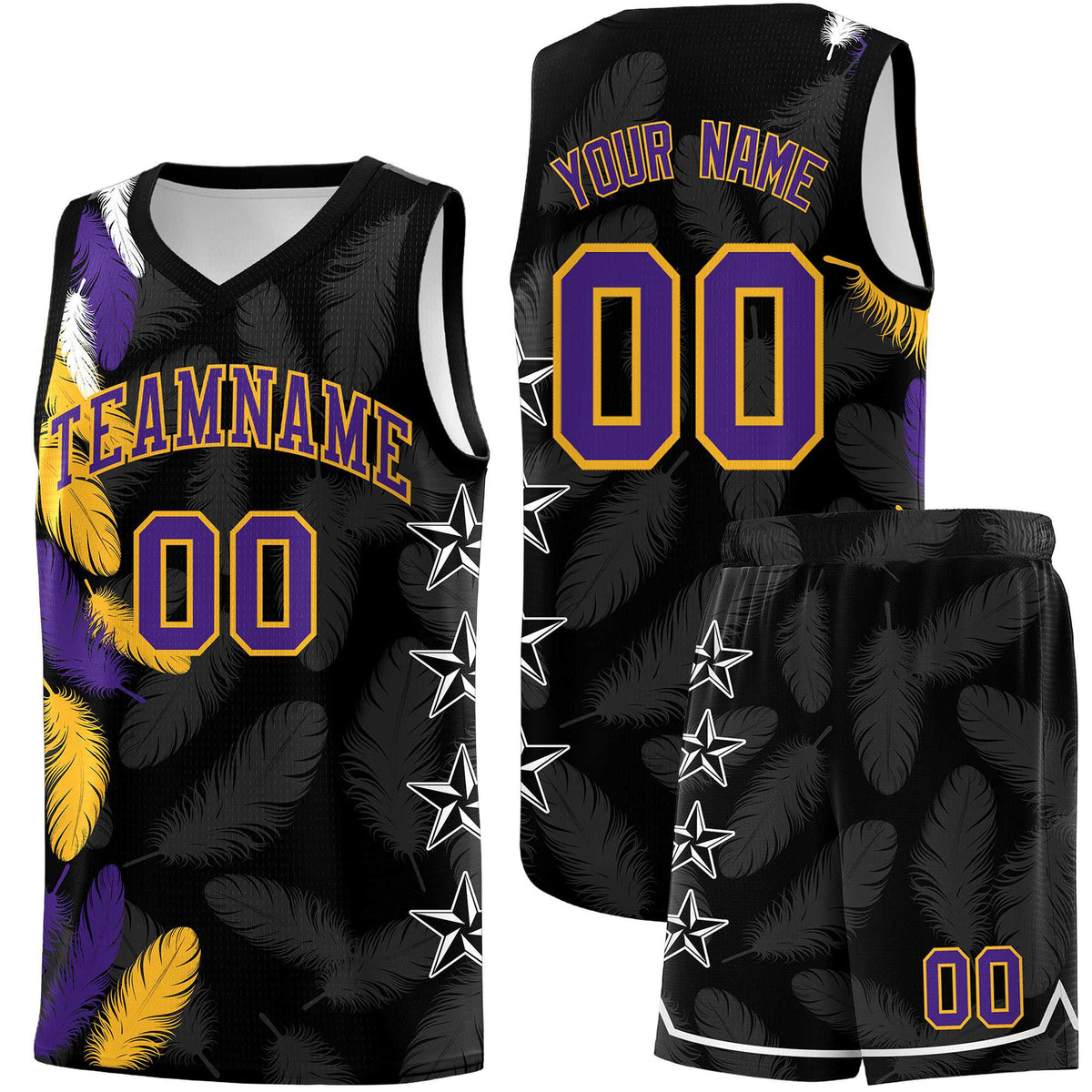 Custom Youth Basketball Jersey Black Purple Feather Series Sports Uniform