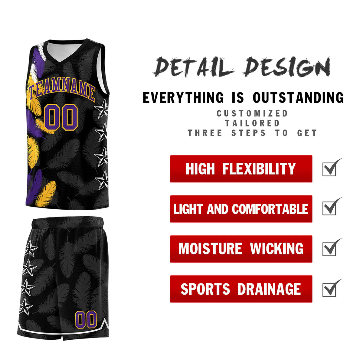 Custom Youth Basketball Jersey Black Purple Feather Series Sports Uniform