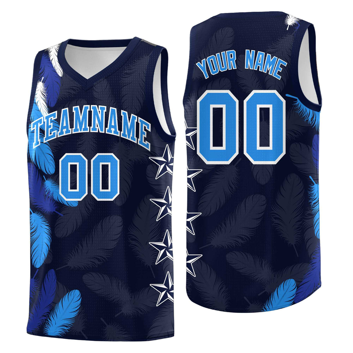 Custom Youth Basketball Jersey Navy Powder Blue Feather Series Sports Uniform
