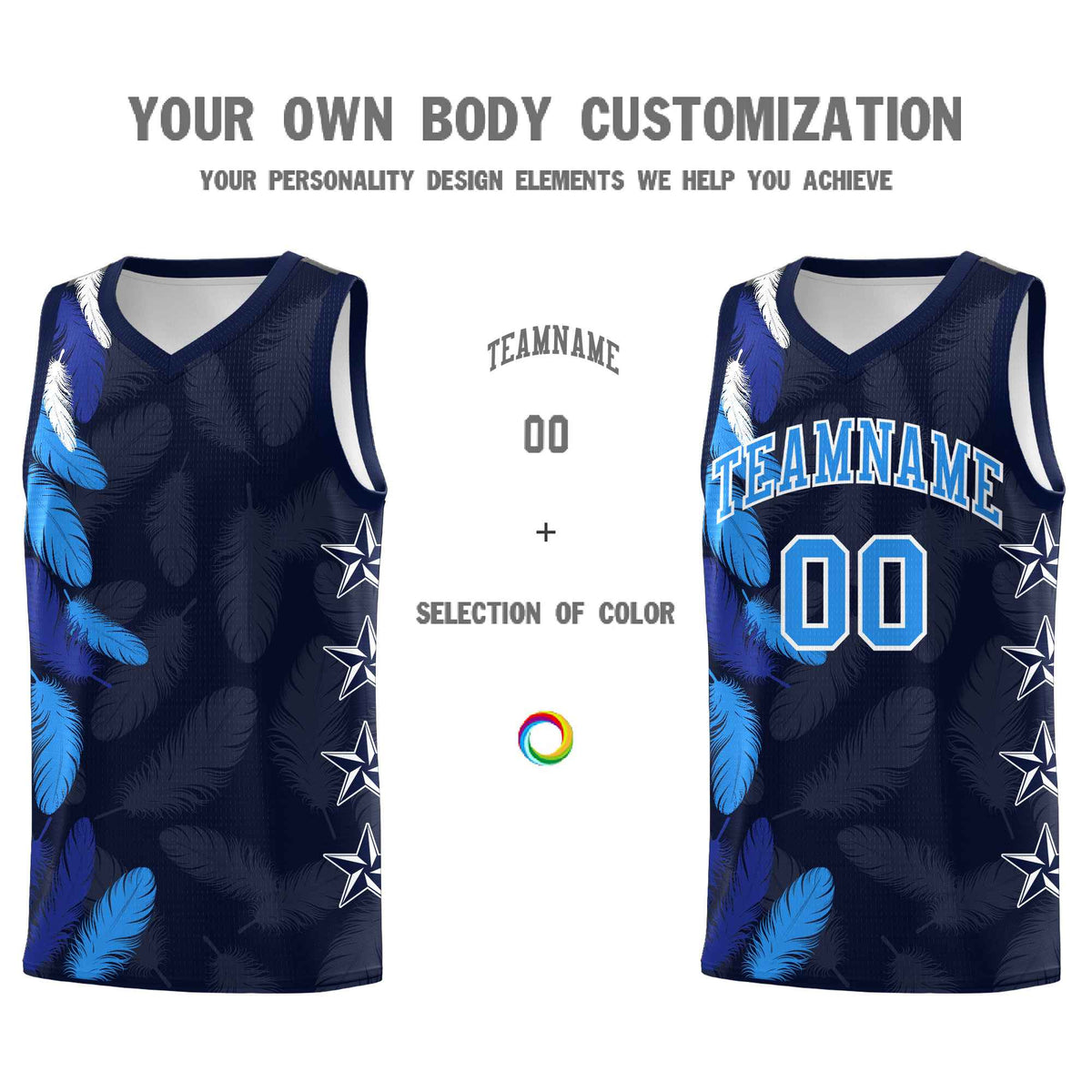 Custom Youth Basketball Jersey Navy Powder Blue Feather Series Sports Uniform