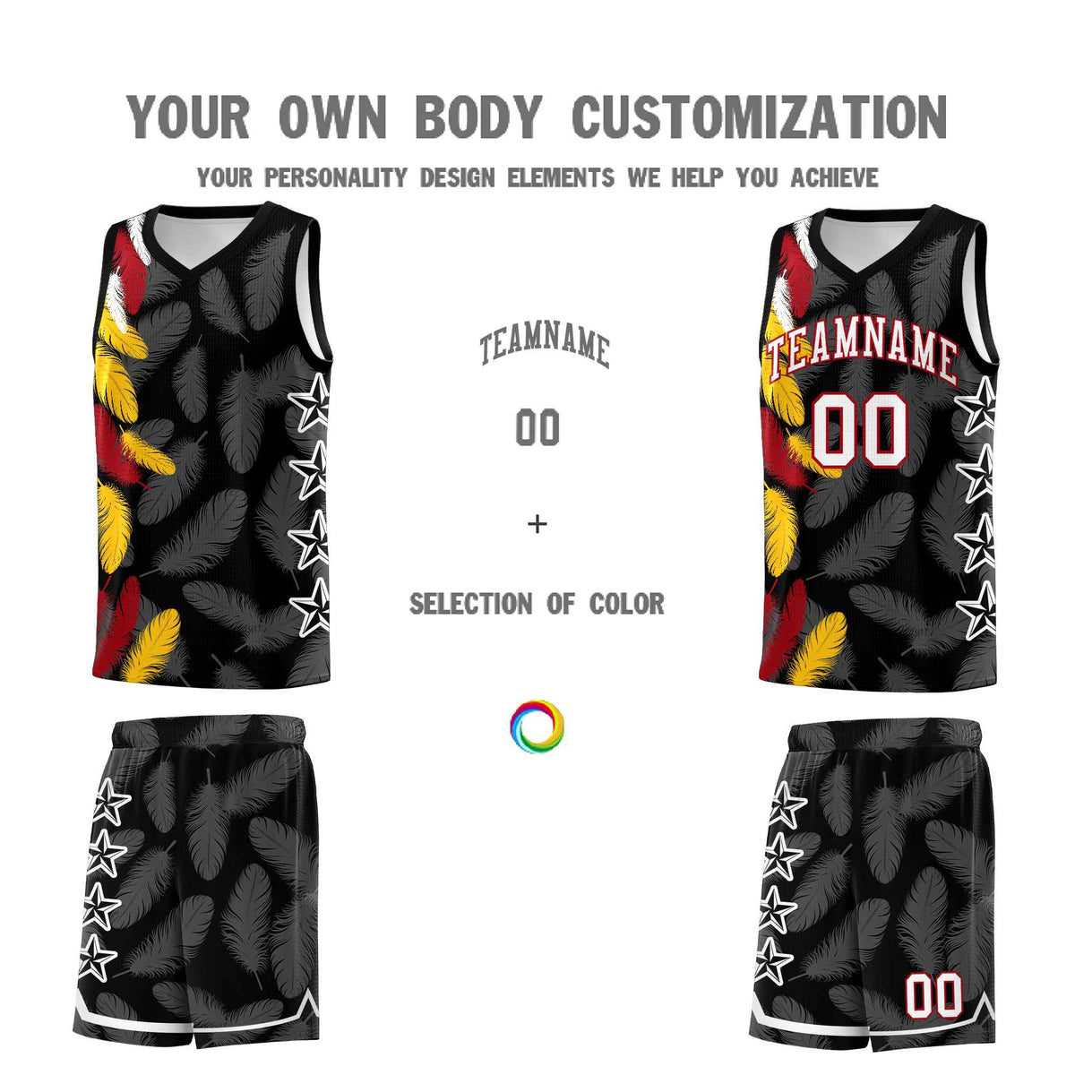 Custom Youth Basketball Jersey Black White Feather Series Sports Uniform