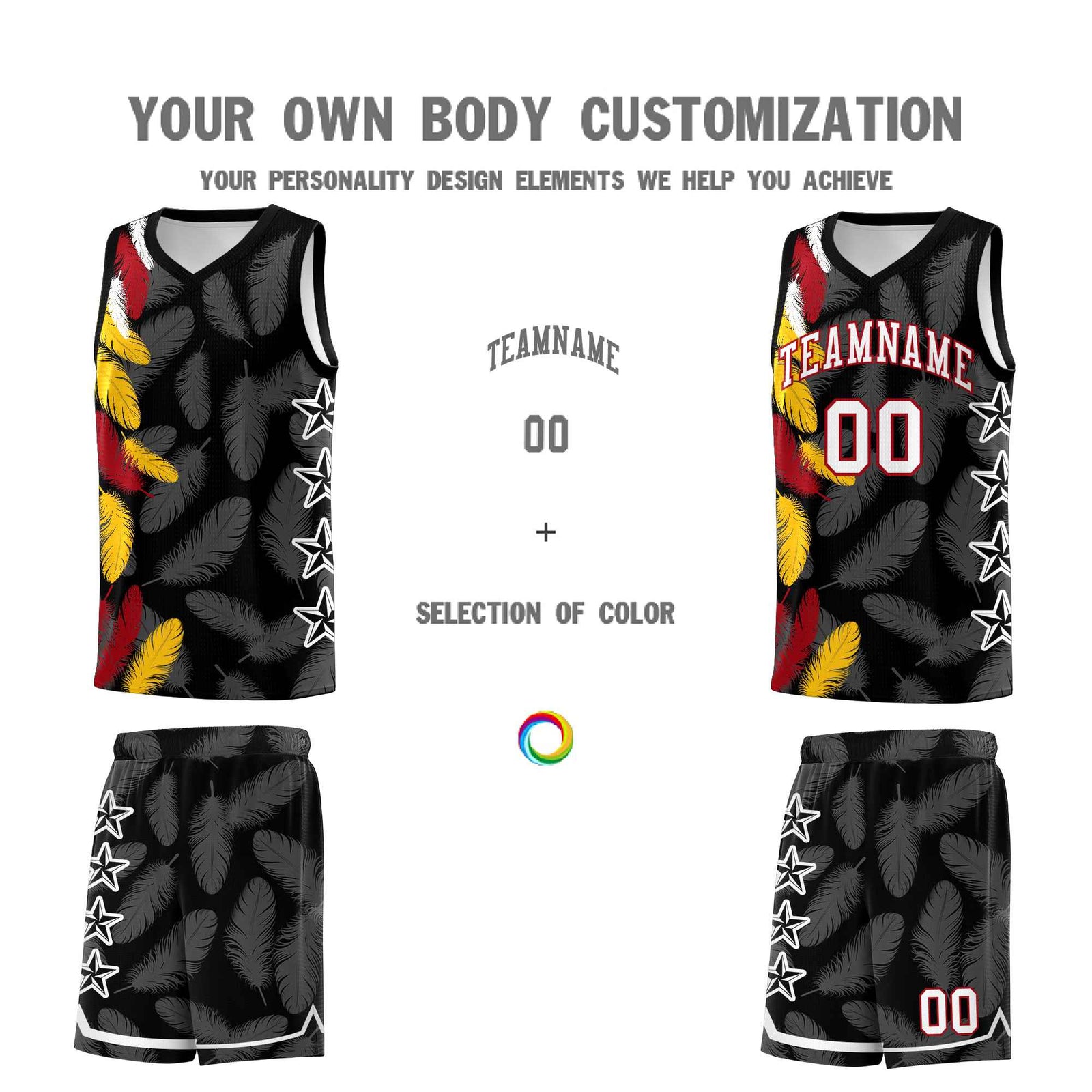 Custom Youth Basketball Jersey Black White Feather Series Sports Uniform