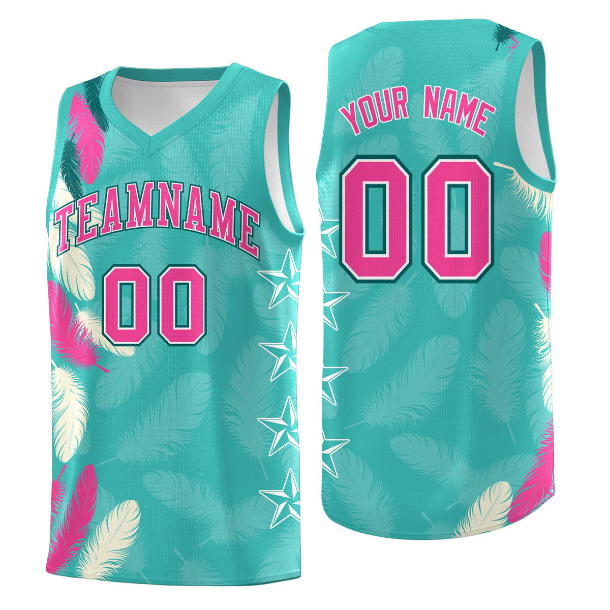 Custom Youth Basketball Jersey Bright Green Pink Feather Series Sports Uniform