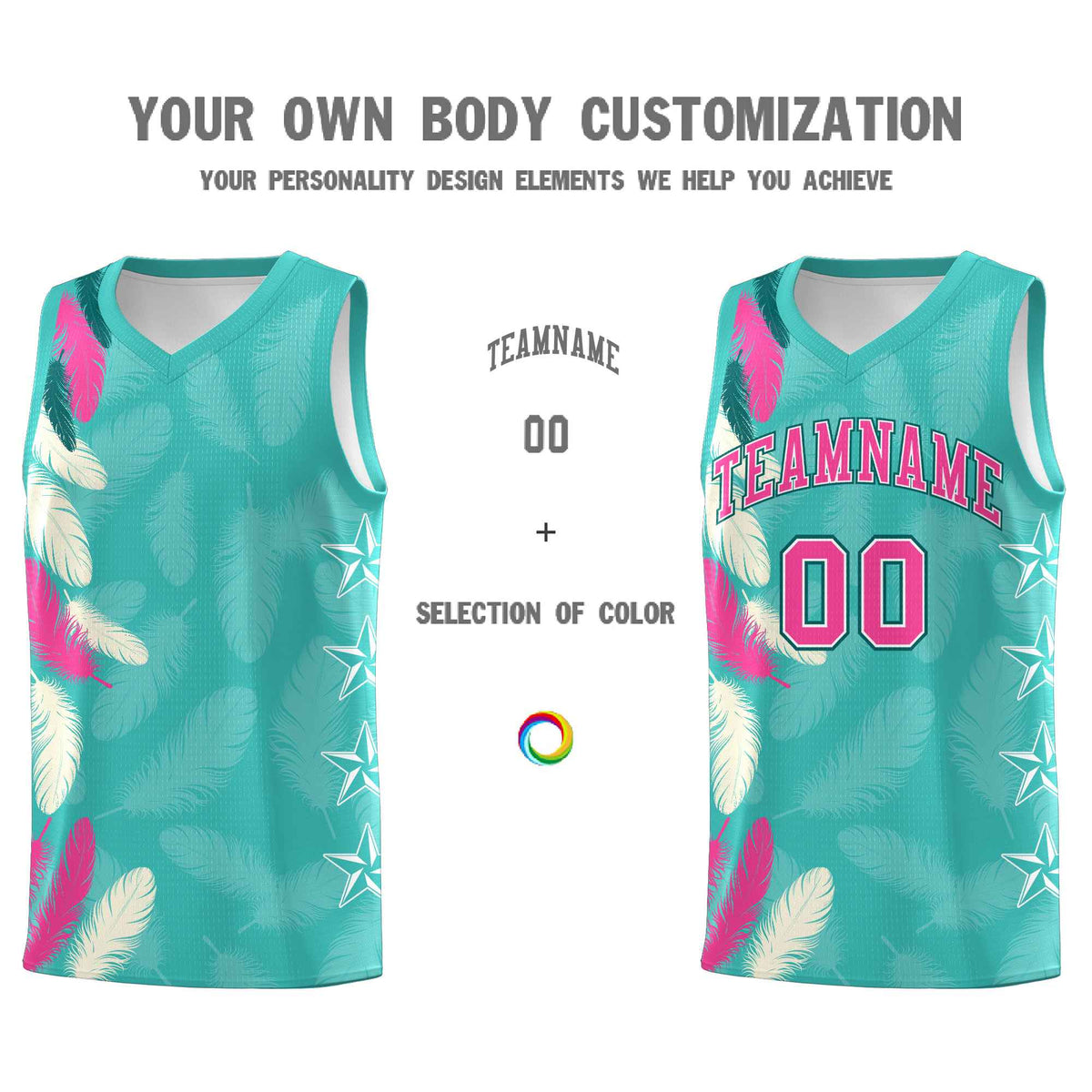 Custom Youth Basketball Jersey Bright Green Pink Feather Series Sports Uniform