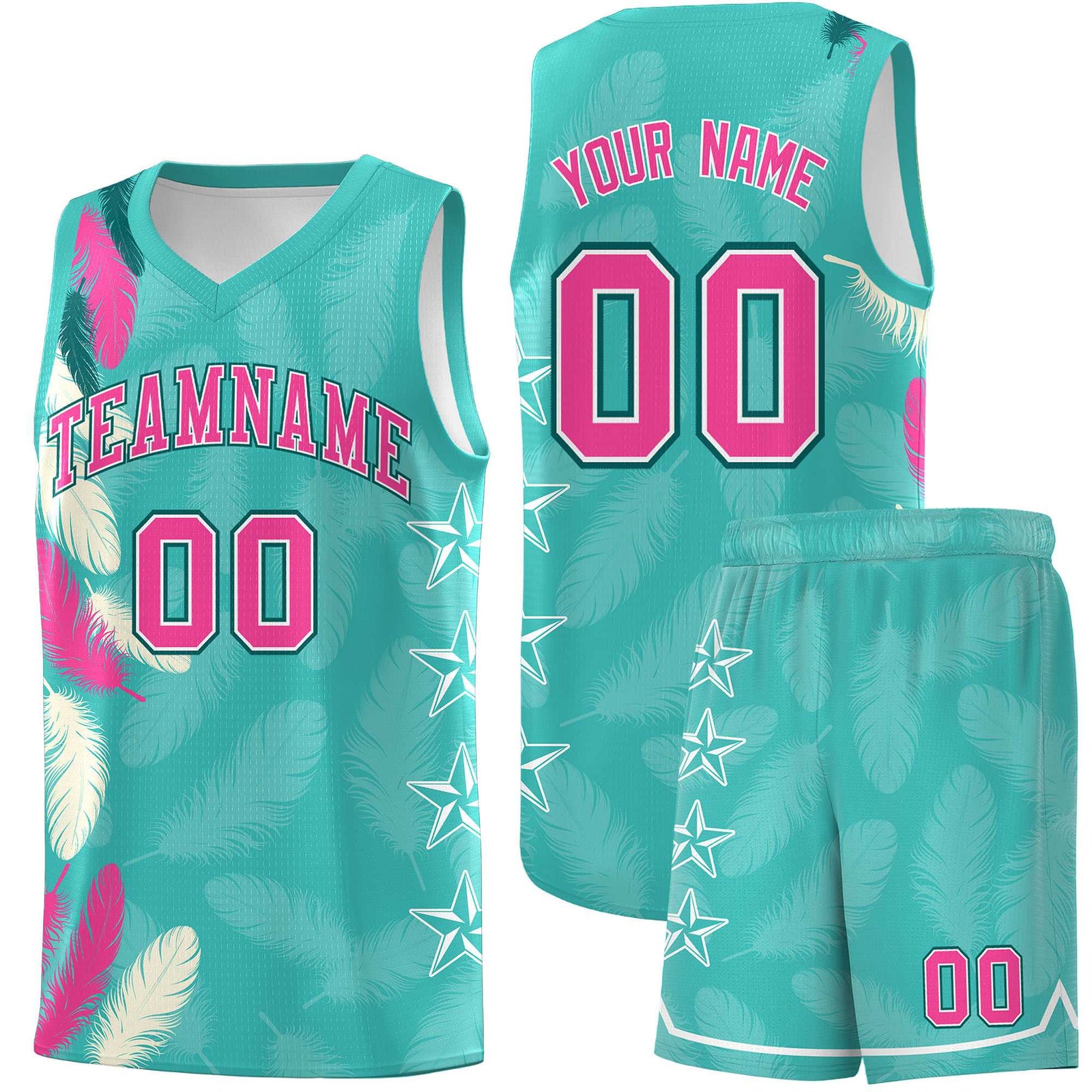 Custom Youth Basketball Jersey Bright Green Pink Feather Series Sports Uniform