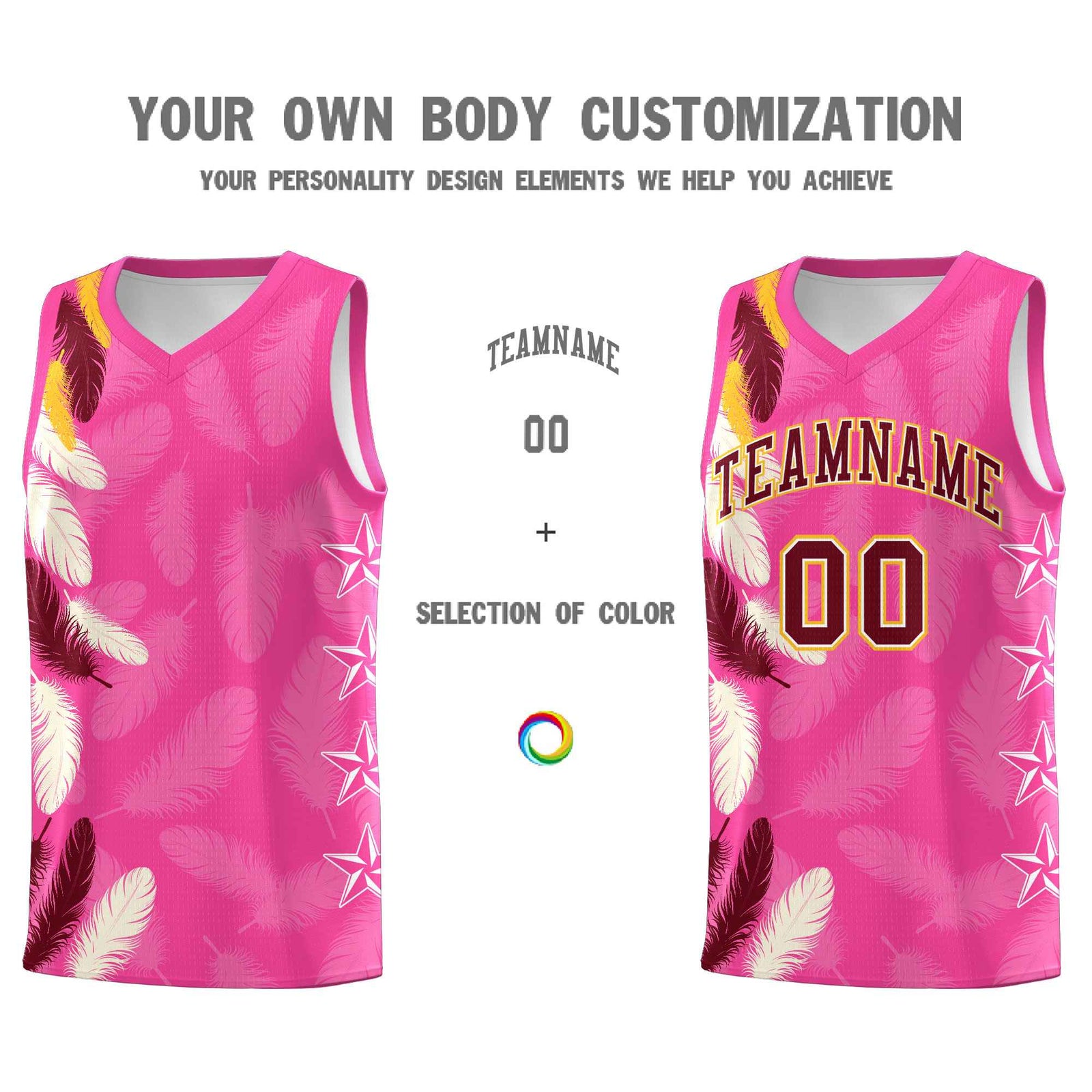 Custom Youth Basketball Jersey Pink Crimson Feather Series Sports Uniform