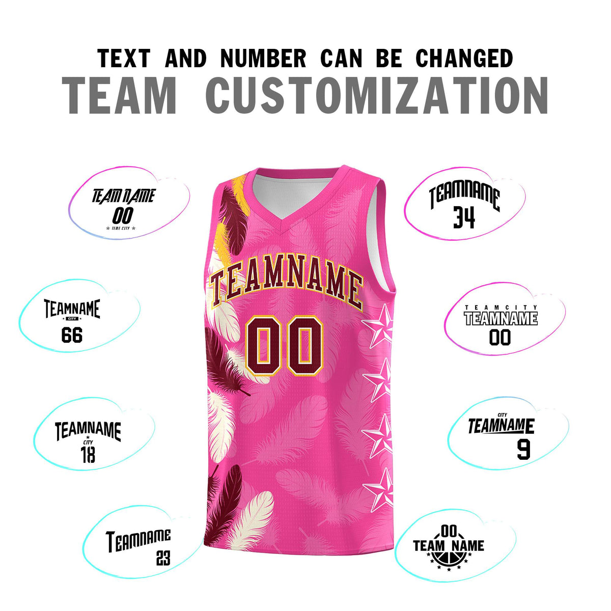 Custom Youth Basketball Jersey Pink Crimson Feather Series Sports Uniform