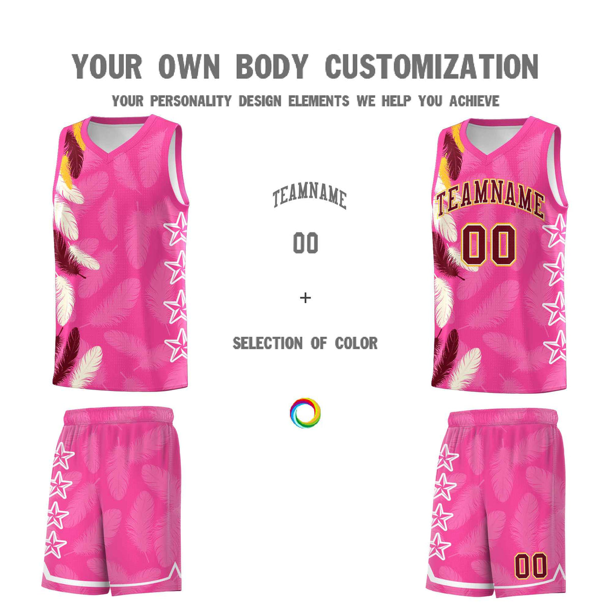 Custom Youth Basketball Jersey Pink Crimson Feather Series Sports Uniform