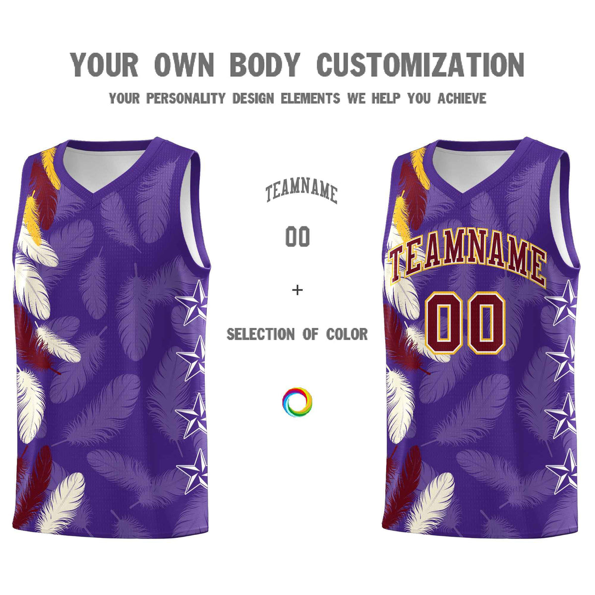 Custom Youth Basketball Jersey Purple Crimson Feather Series Sports Uniform