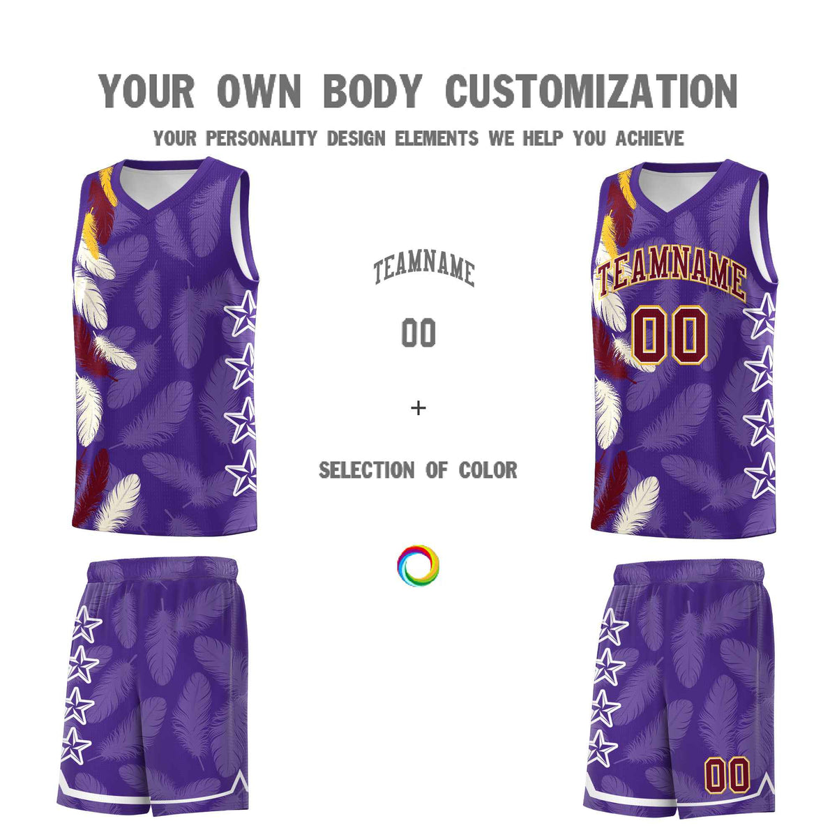 Custom Youth Basketball Jersey Purple Crimson Feather Series Sports Uniform